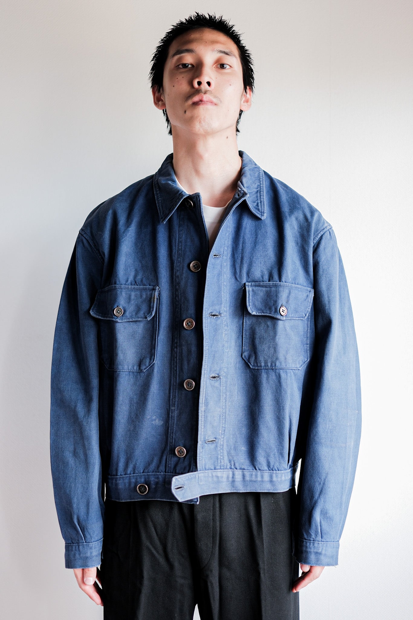 【~40’s】French Vintage Indigo Cotton Twill Cyclist Jacket