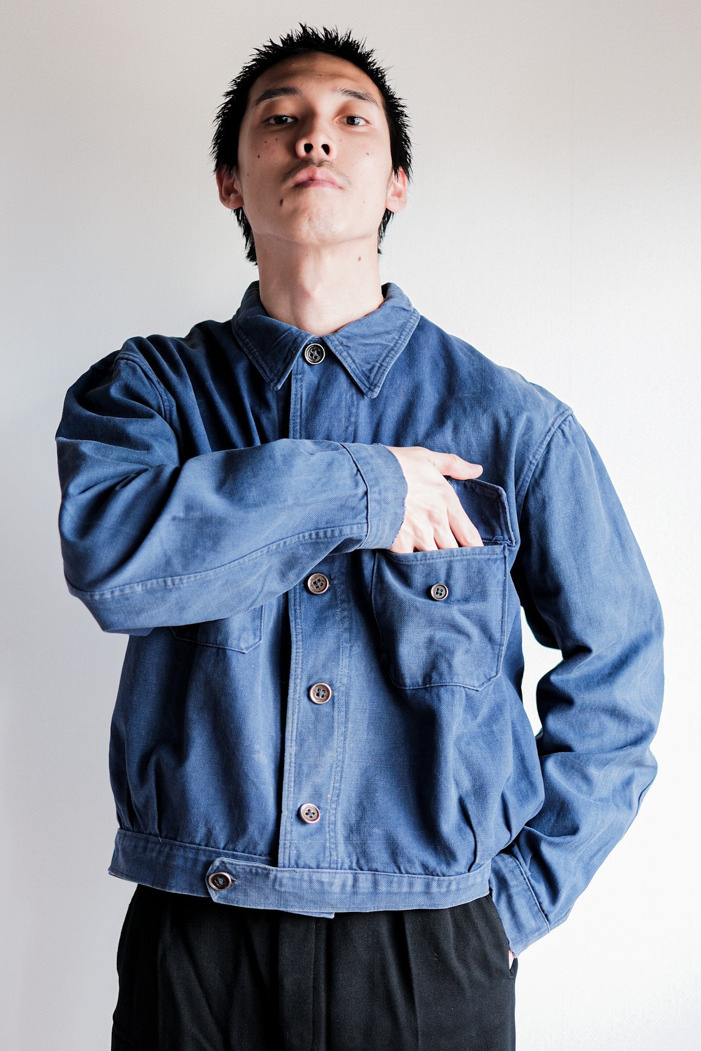 【~40’s】French Vintage Indigo Cotton Twill Cyclist Jacket
