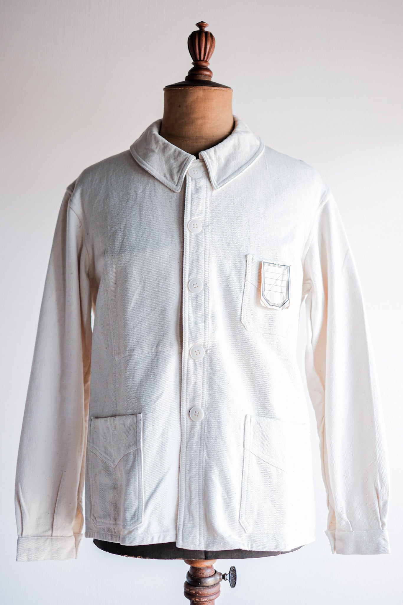 【~40's】French Vintage White Cotton Twill Work Jacket Size.48 "Dead Stock"