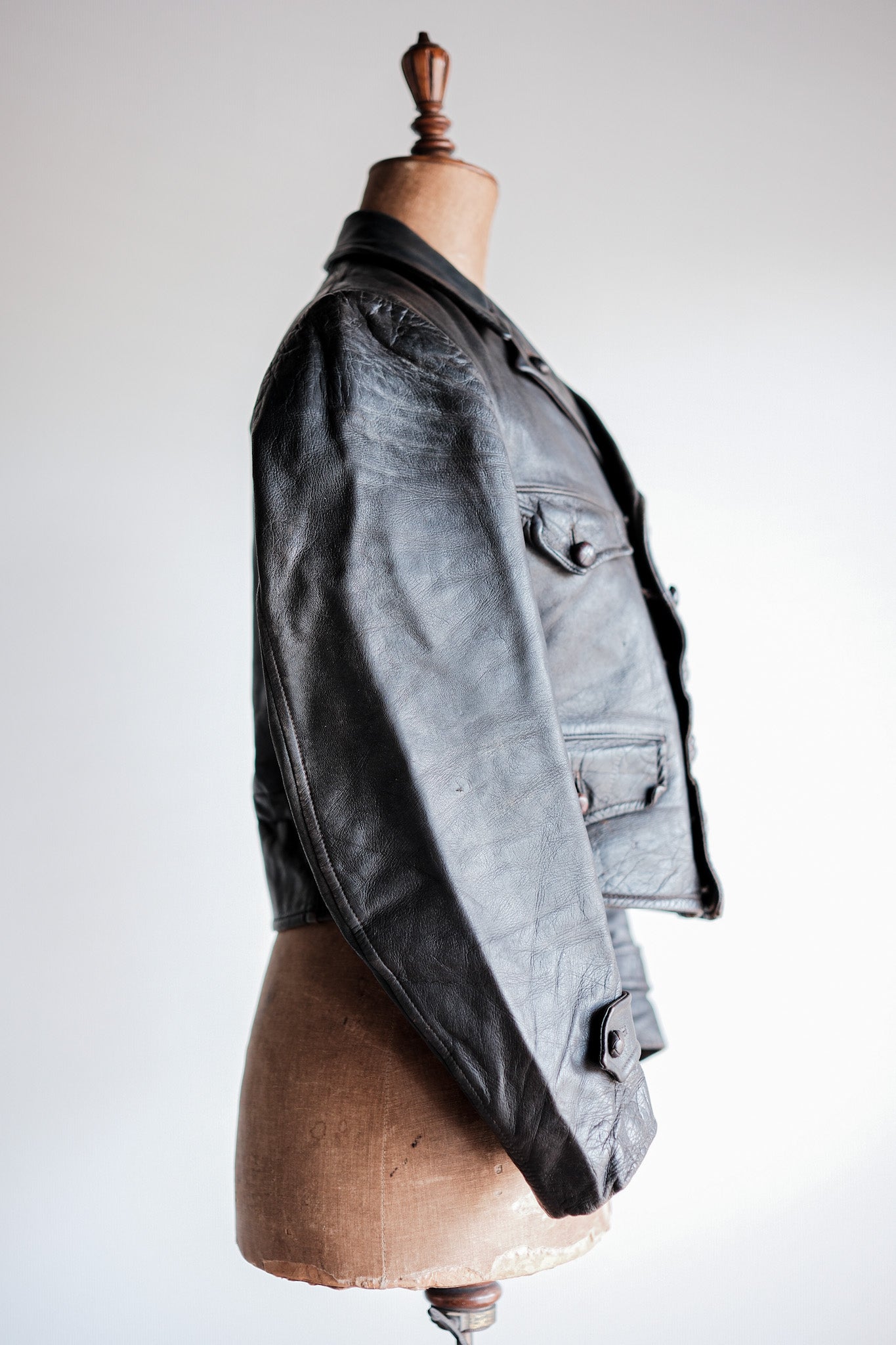 【~40's】German Vintage Double Breasted Motorcycle Leather Jacket