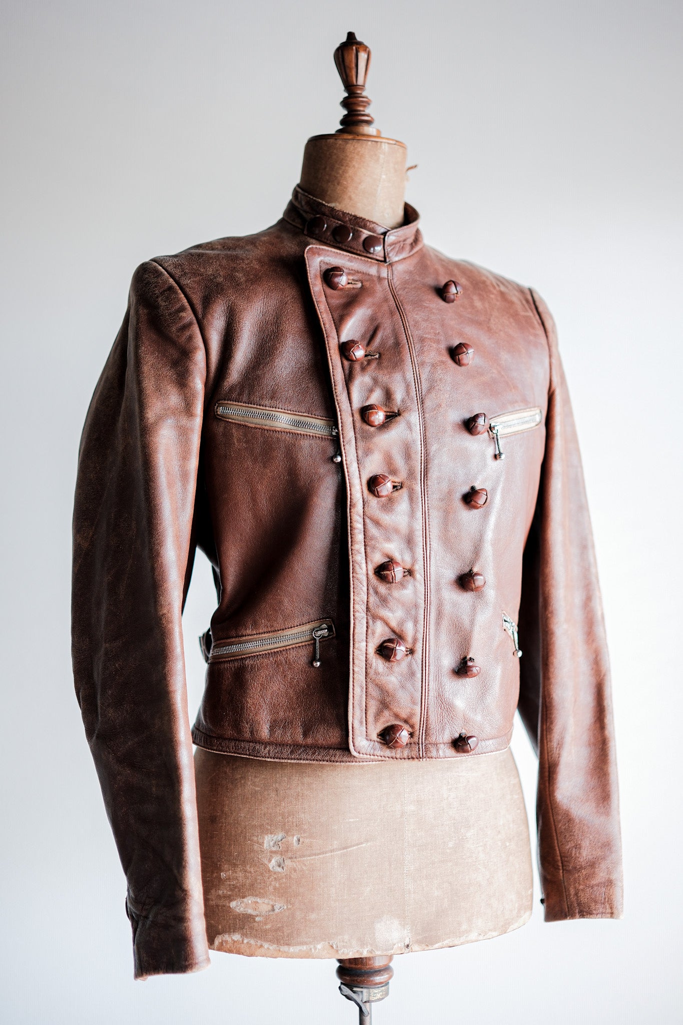 【~30's】German Vintage Double Breasted Motorcycle Leather Jacket