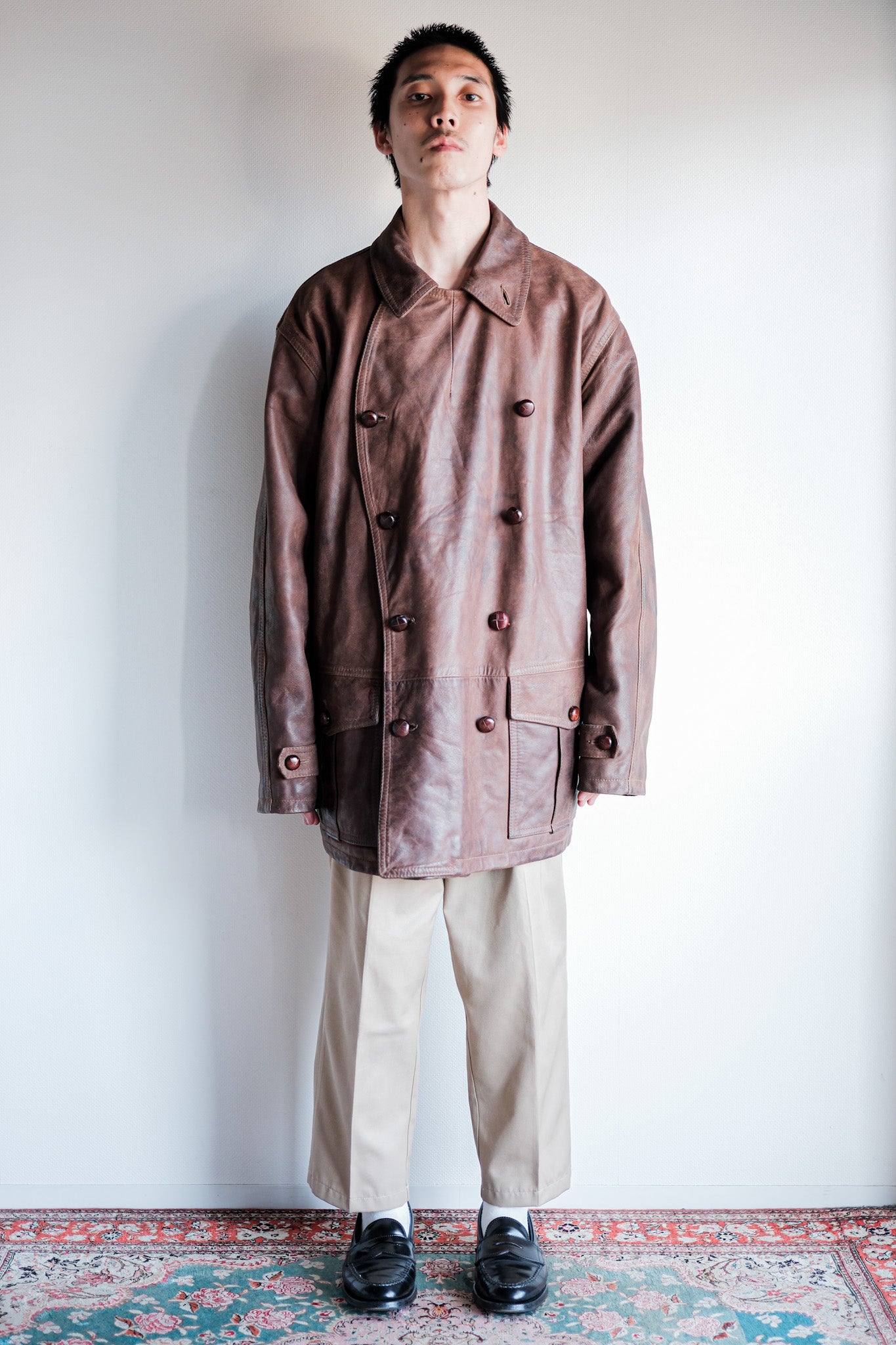 【~80's】Italian Vintage Double Breasted Leather Jacket Size.52