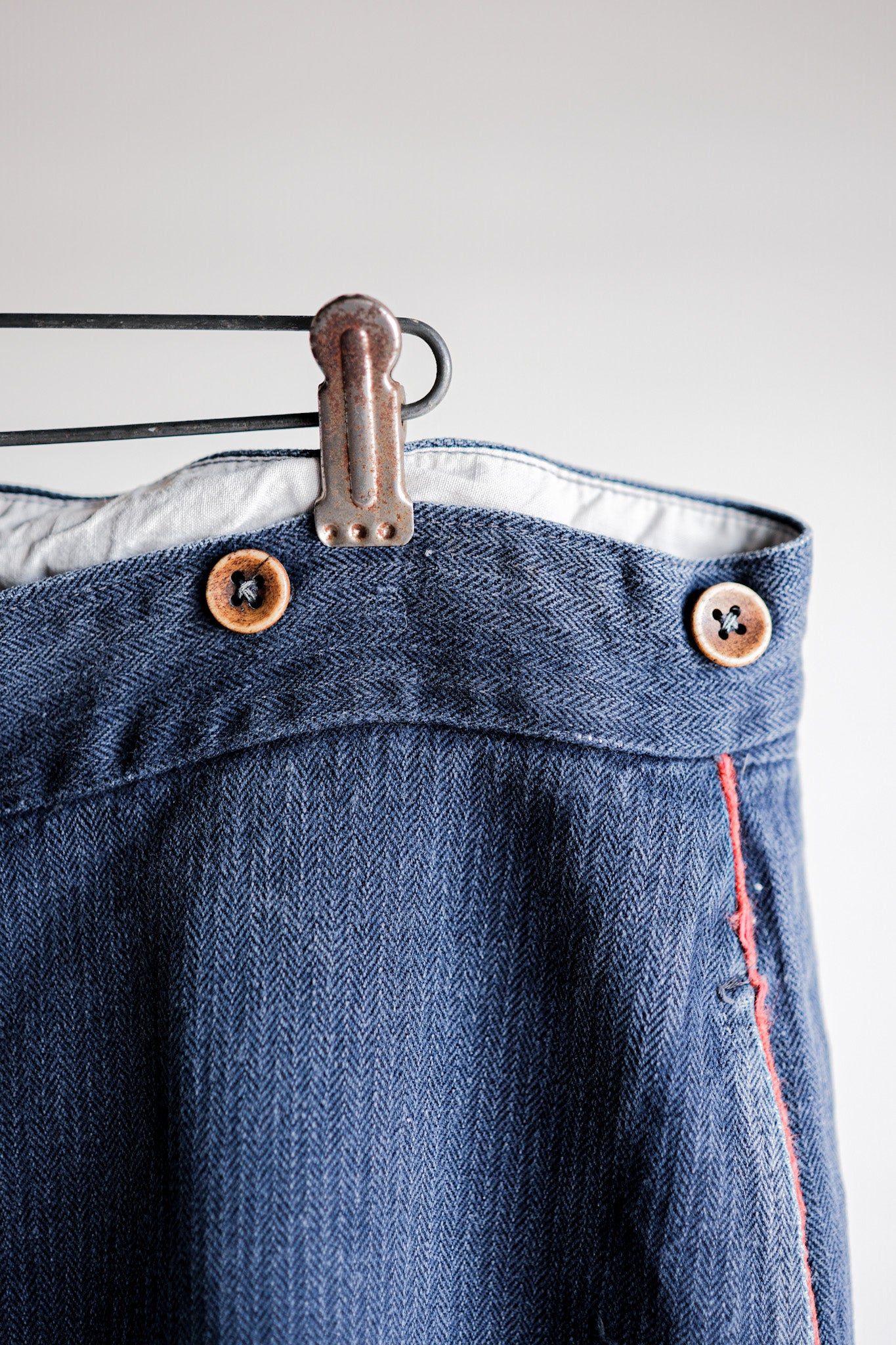 【Early 20th C】French Vintage Indigo HBT Linen Firefighter Trousers