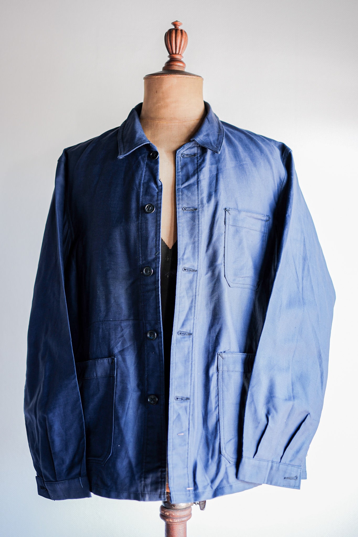 【~50's】French Vintage Blue Thin Twill Work Jacket "Vulcain" "Dead Stock"