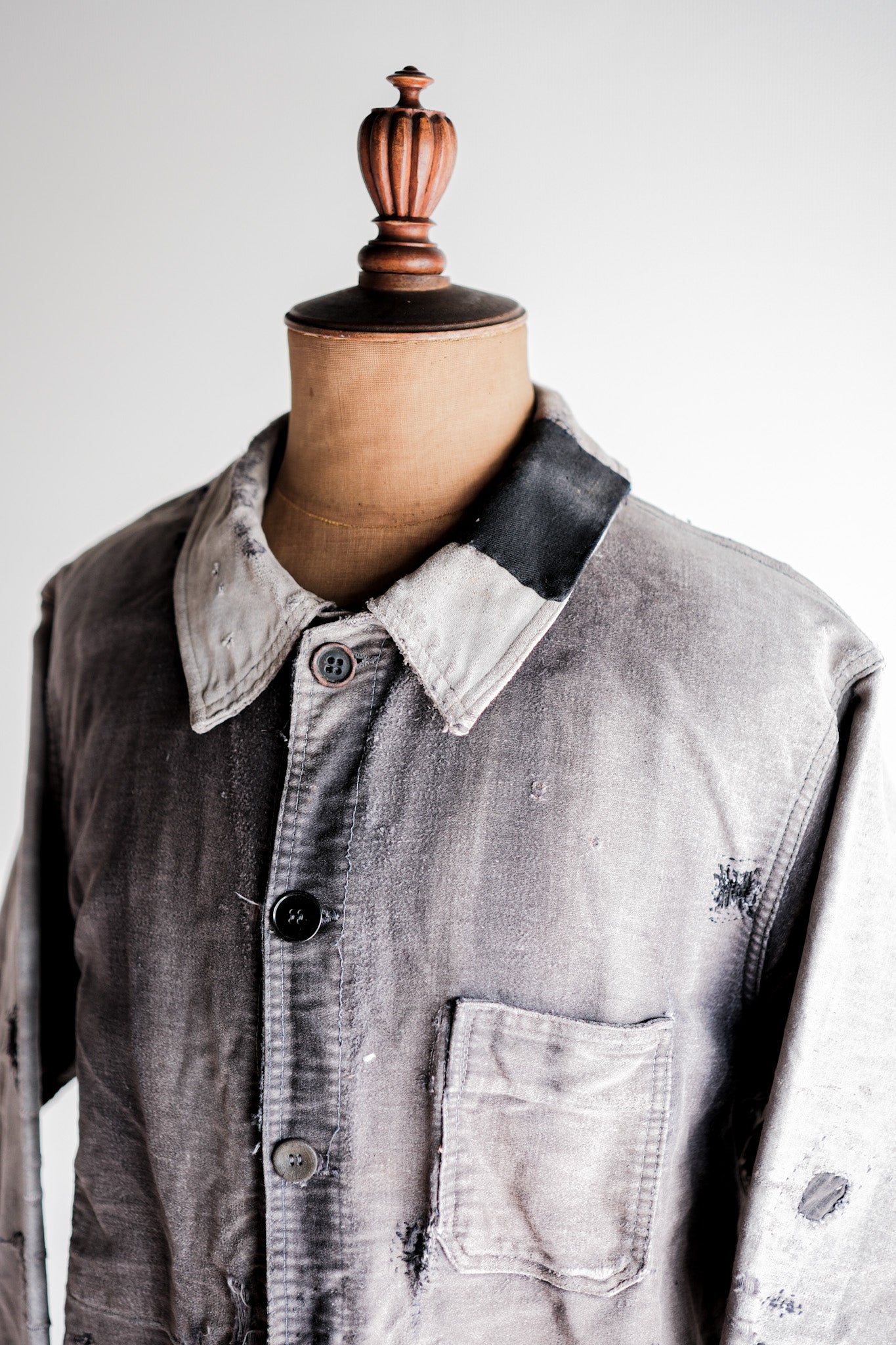 【~50's】French Vintage Black Moleskin Work Jacket "Patchwork"