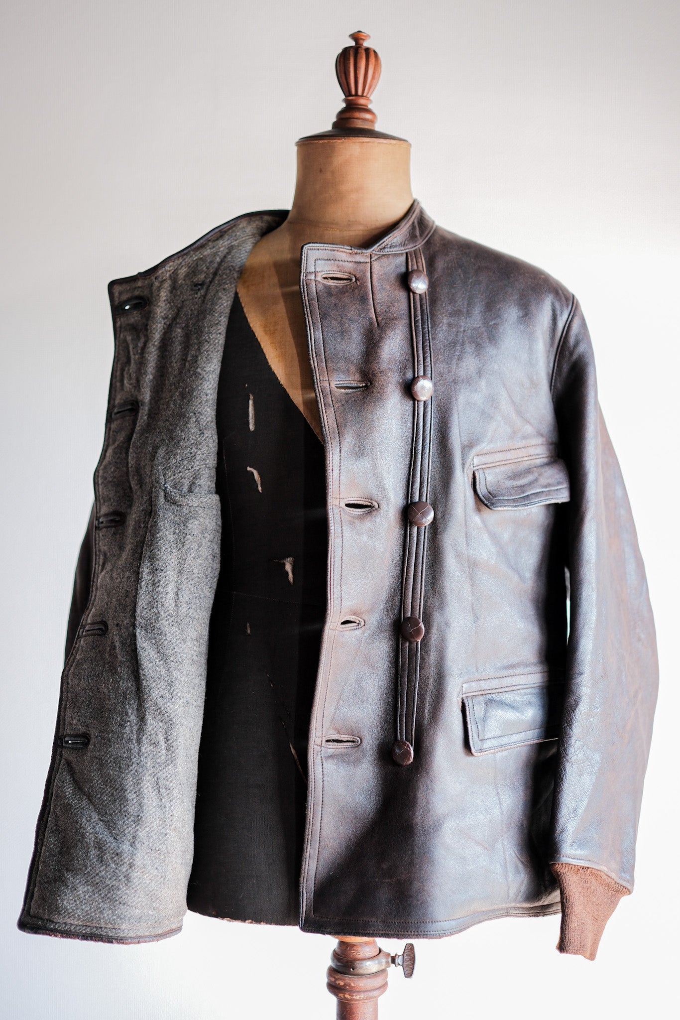 【~40's】Swedish Vintage Double Breasted Leather Jacket