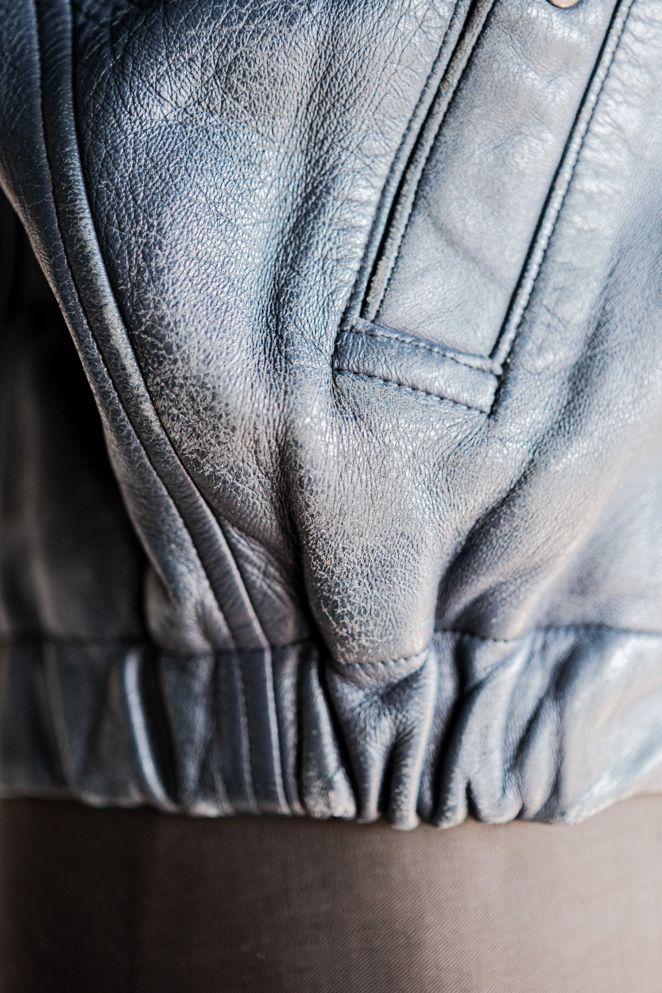 【~70's】French Air Force Pilot Leather Jacket Size.96M