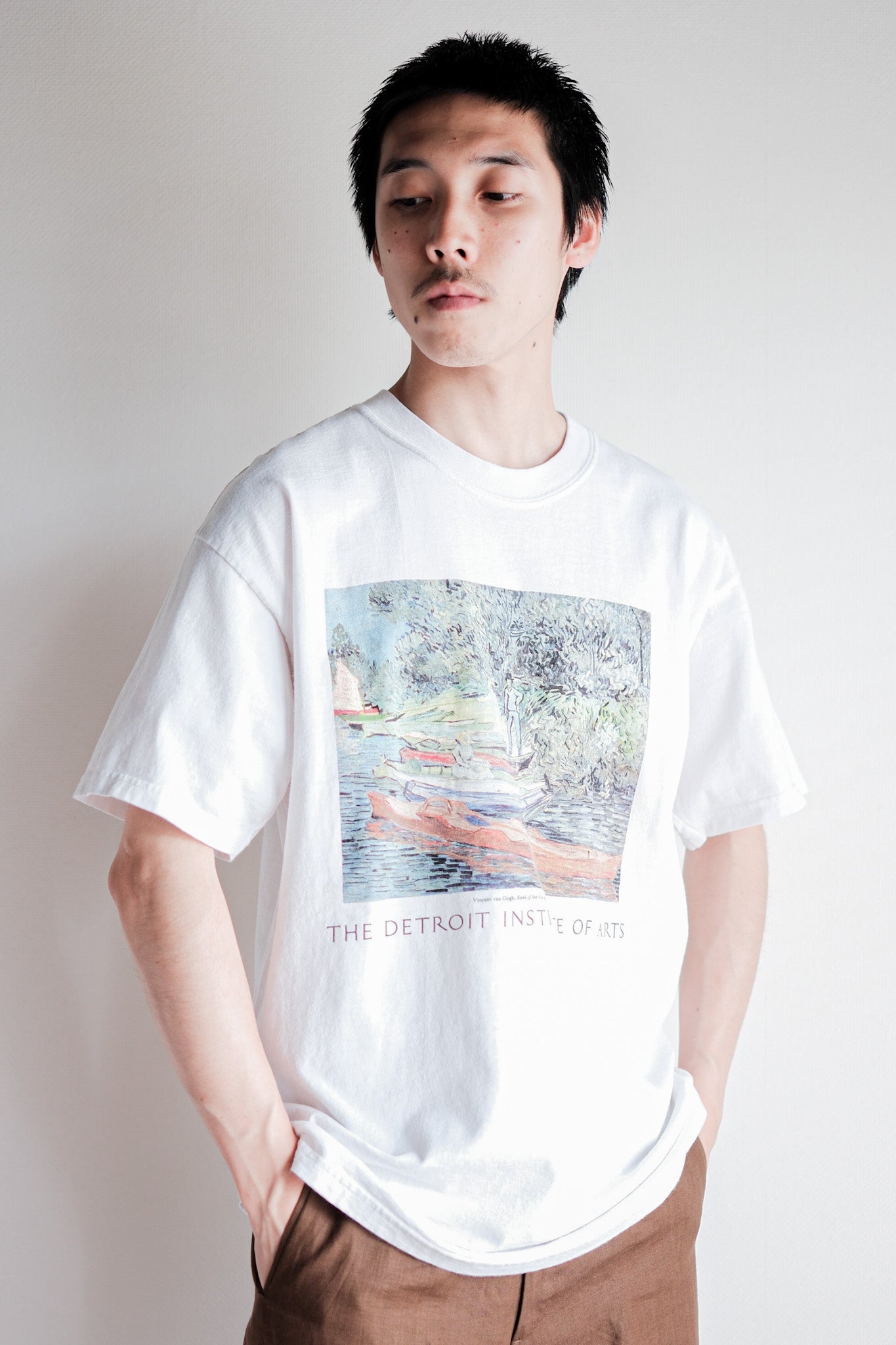 【~00's】Vintage Art Print T-shirt Size.L "Vincent Van Gogh's" "Bank of the Oise at Auvers"