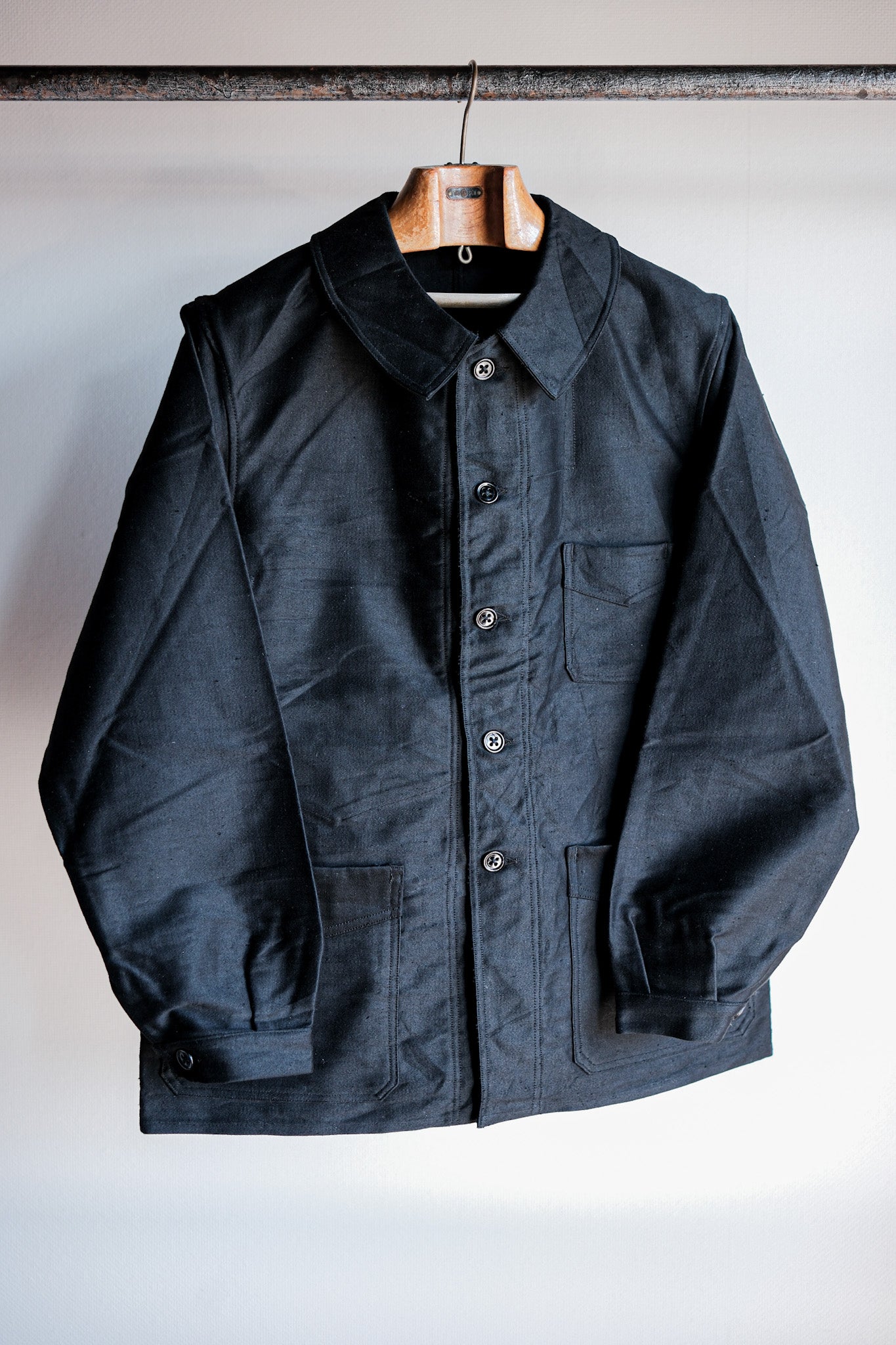 【~40's】French Vintage Black Moleskin Work Jacket "Le Mont St. Michel"
