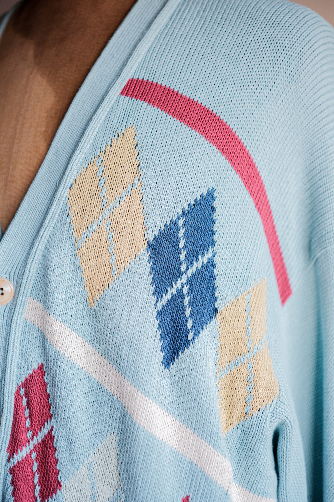 【~90's】Italian Vintage Cotton Argyle Cardigan