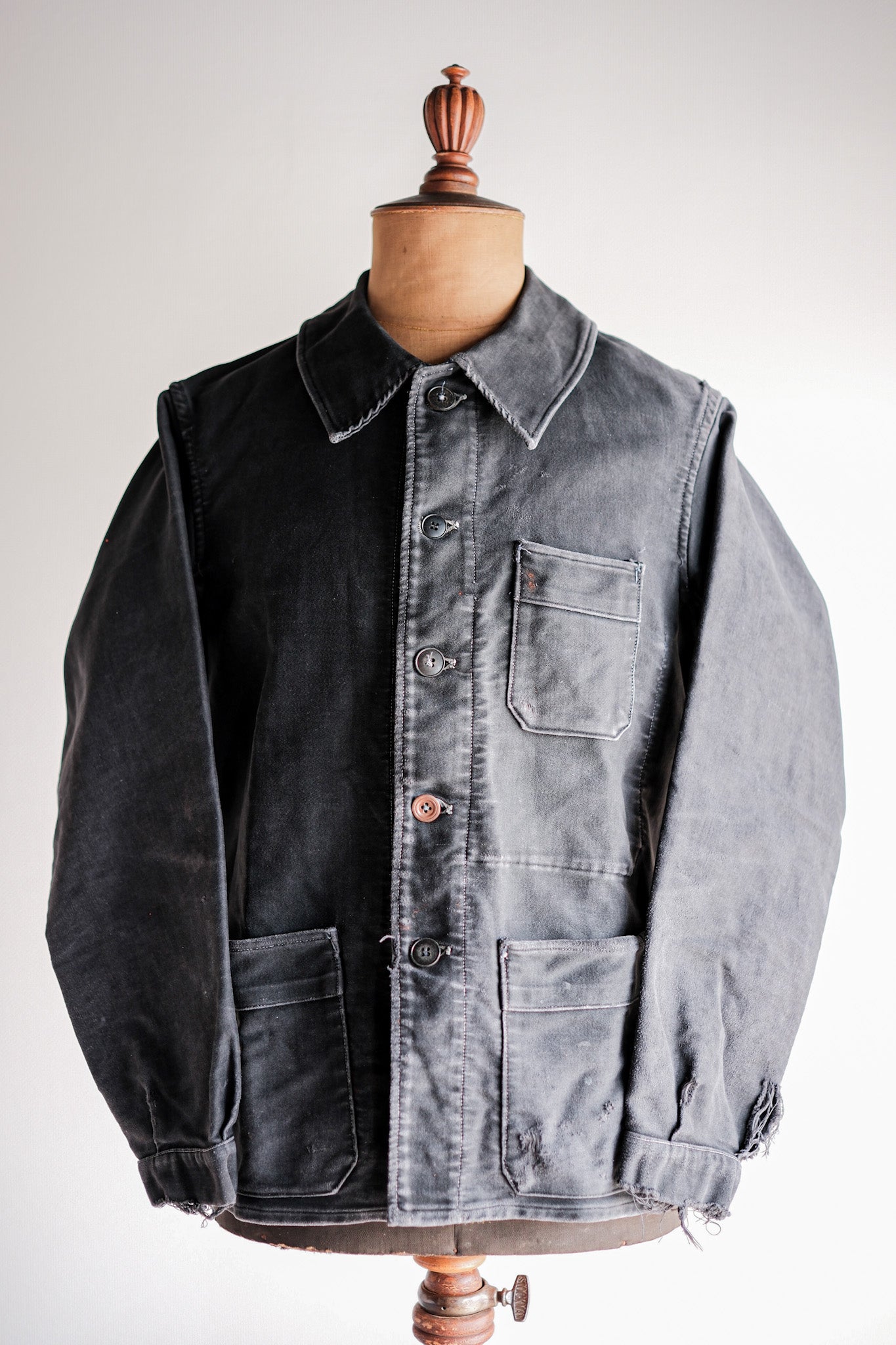 【~40's】French Vintage Black Moleskin Work Jacket "Adolphe Lafont"