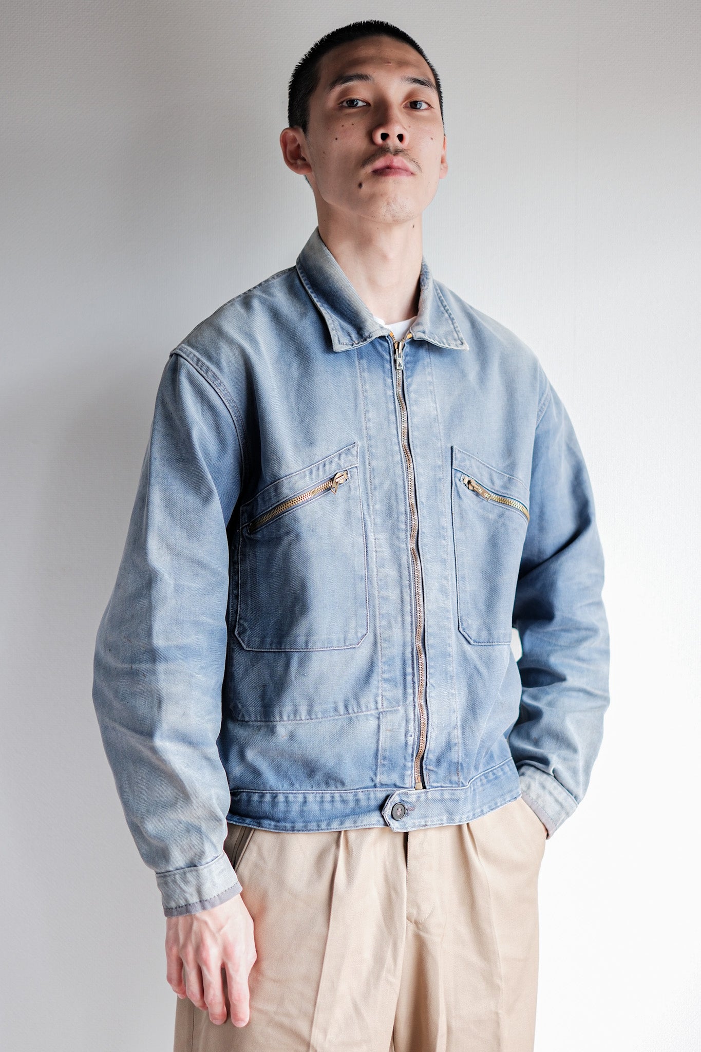 【~50’s】French Vintage Blue Cotton Twill Cyclist Jacket "Adolphe Lafont"