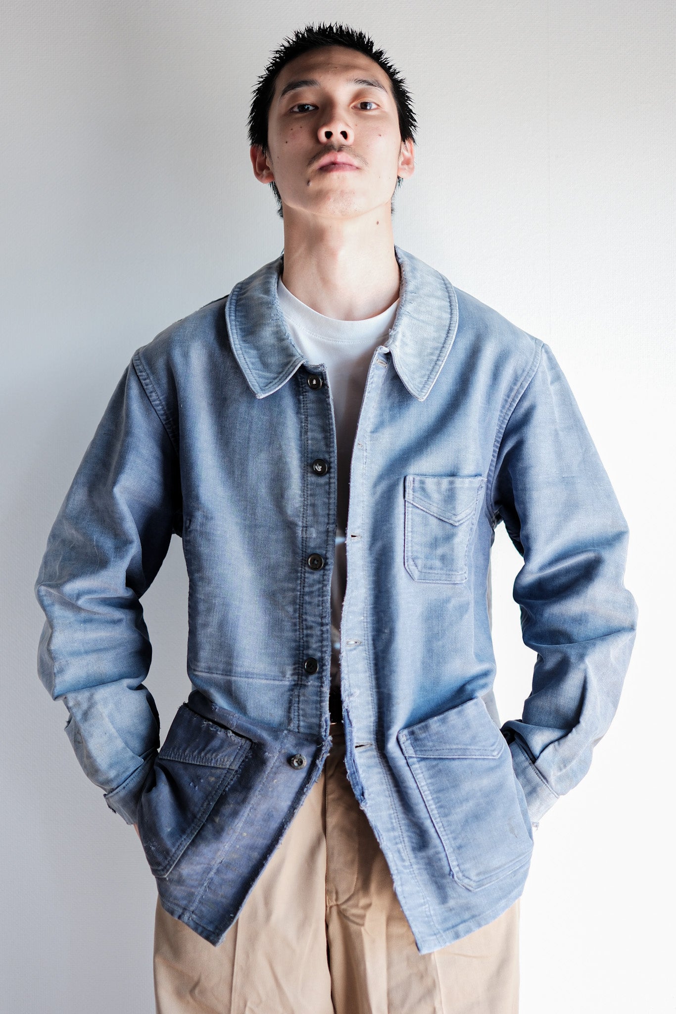 【~40's】French Vintage Blue Moleskin Work Jacket