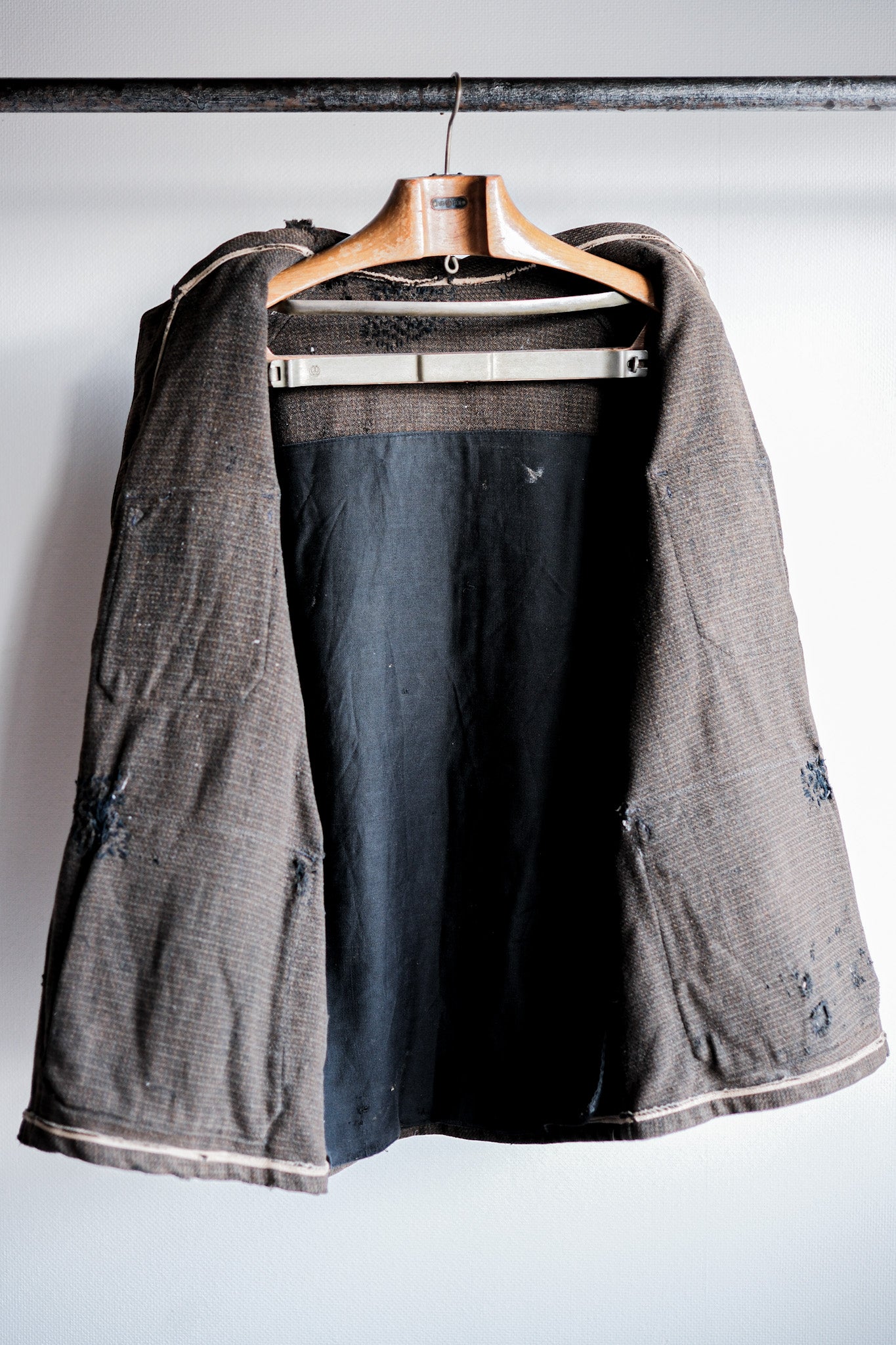 【~30's】French Vintage Brown Wool Hunting Jacket "Boro"