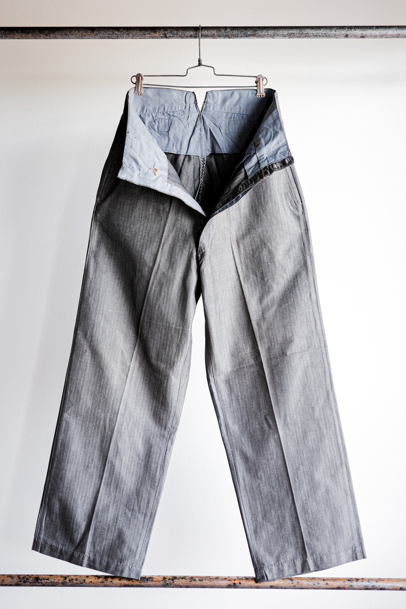 【~30's】French Vintage Salt & Pepper Cotton HBT Work Pants “Dead Stock”
