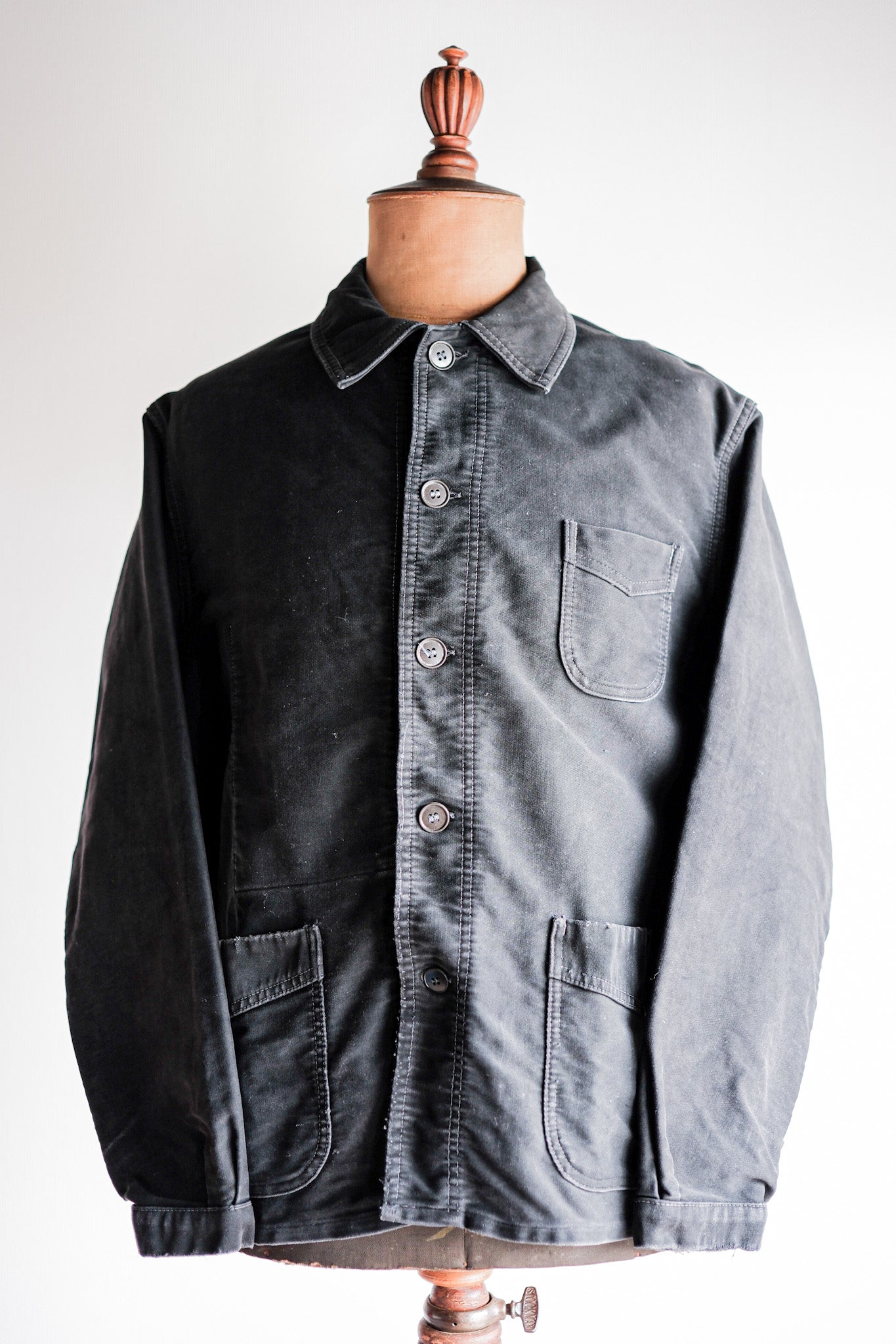 50's] French Vintage Black Moleskin Work Jacket Size.52 
