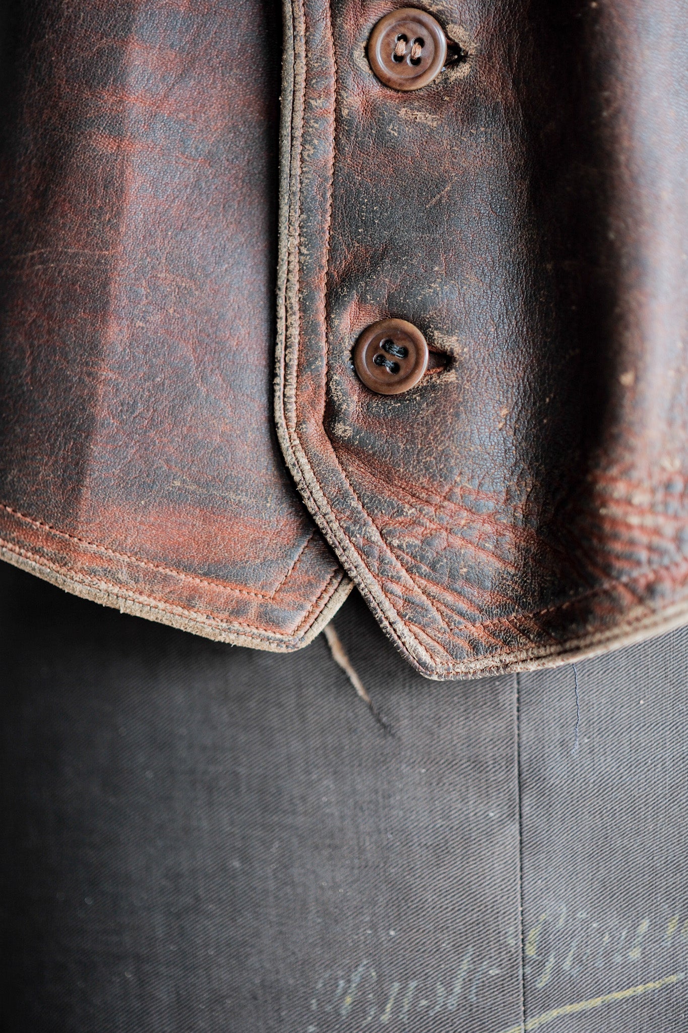【~50's】French Vintage Brown Leather Work Gilet