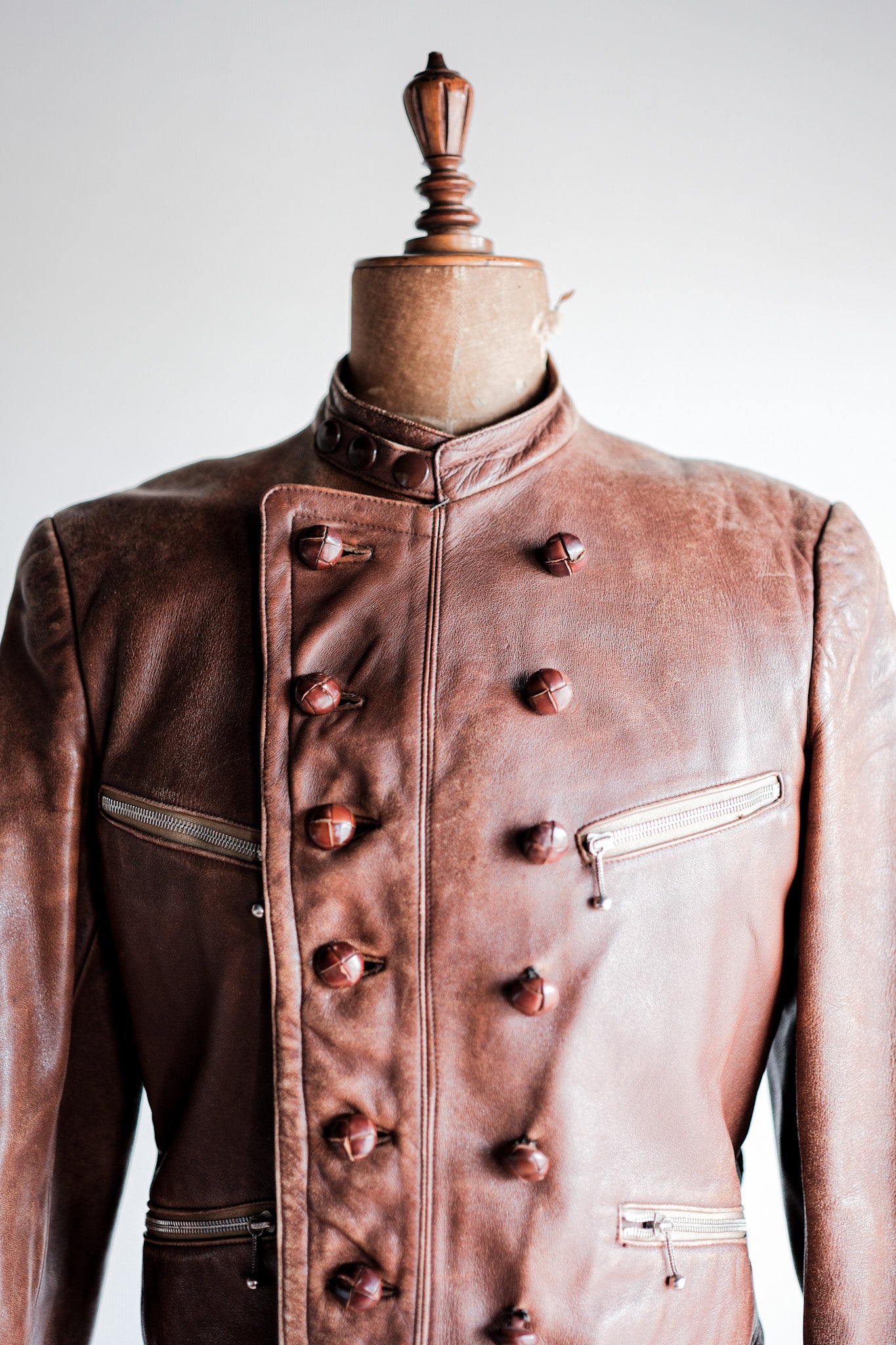 【~30's】German Vintage Double Breasted Motorcycle Leather Jacket