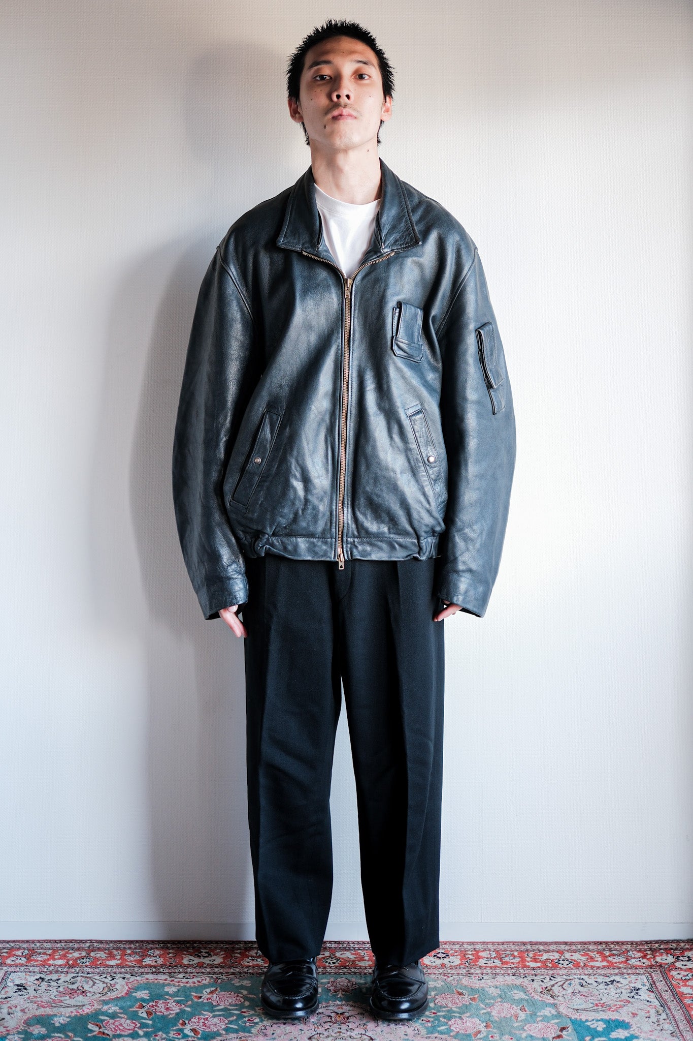 【~70's】French Air Force Pilot Leather Jacket Size.104L