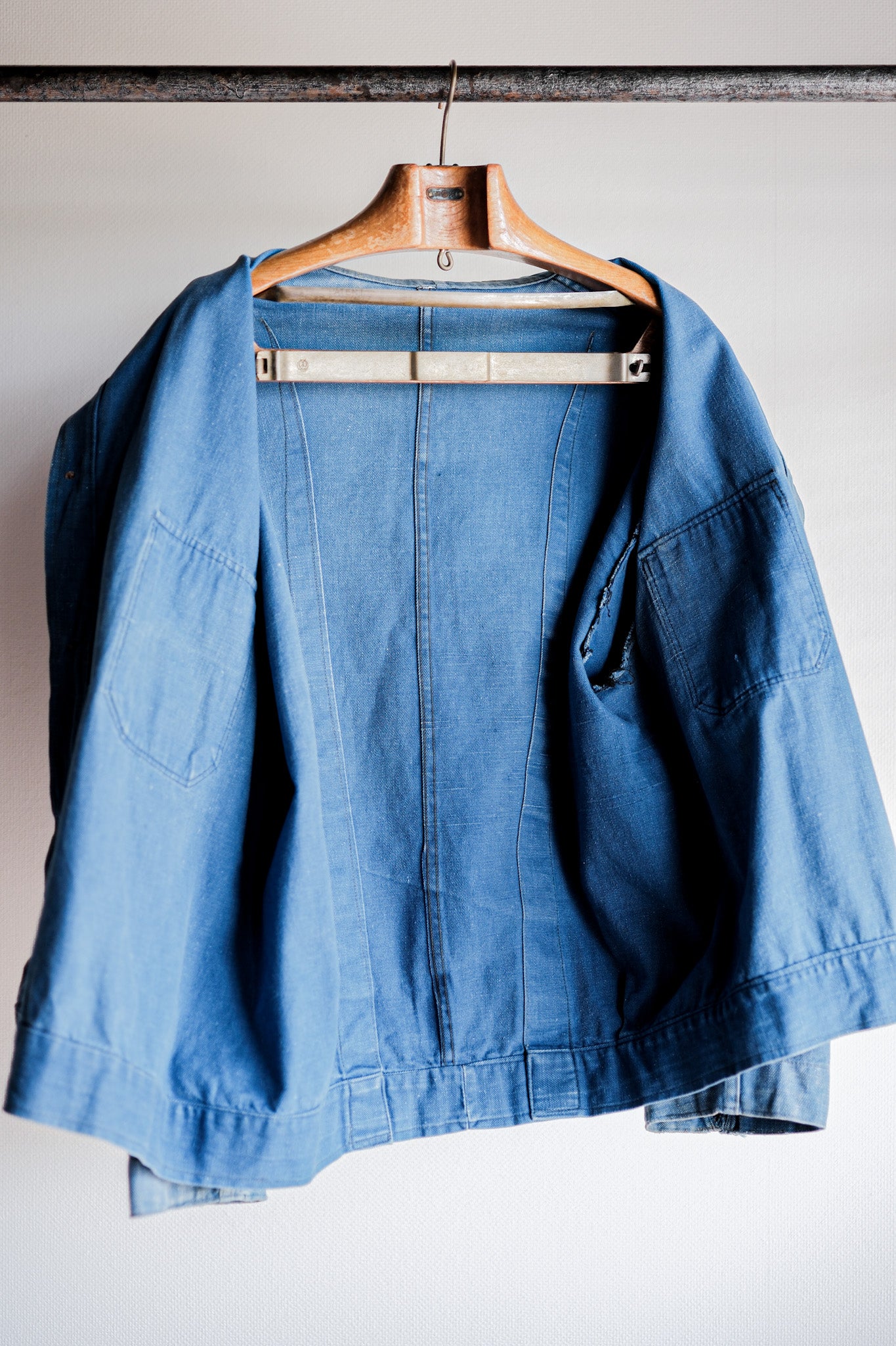 【~40's】French Vintage Indigo Cotton Linen Twill Work Jacket