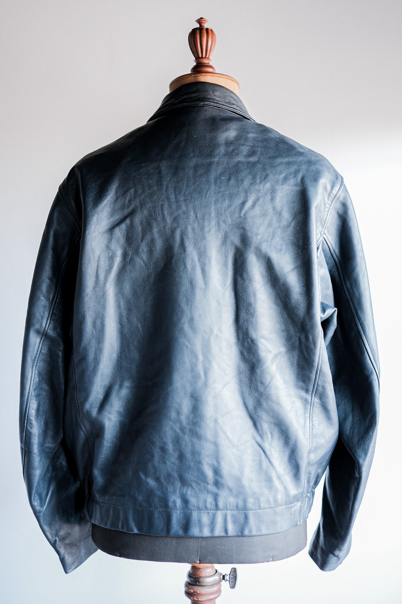 【~70's】French Air Force Pilot Leather Jacket With Chin Strap Size.100L