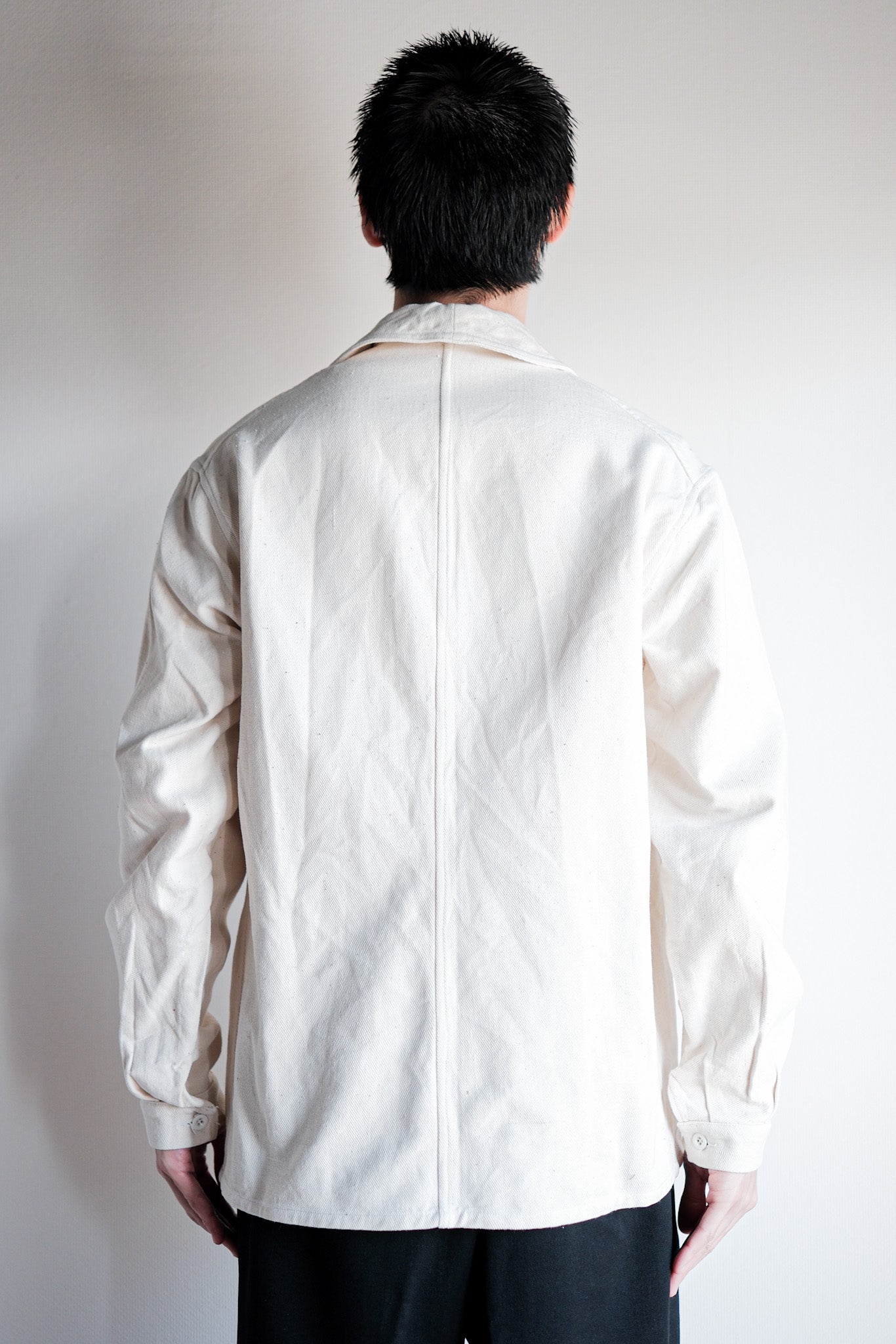 【~40's】French Vintage White Cotton Twill Work Jacket Size.48 "Dead Stock"