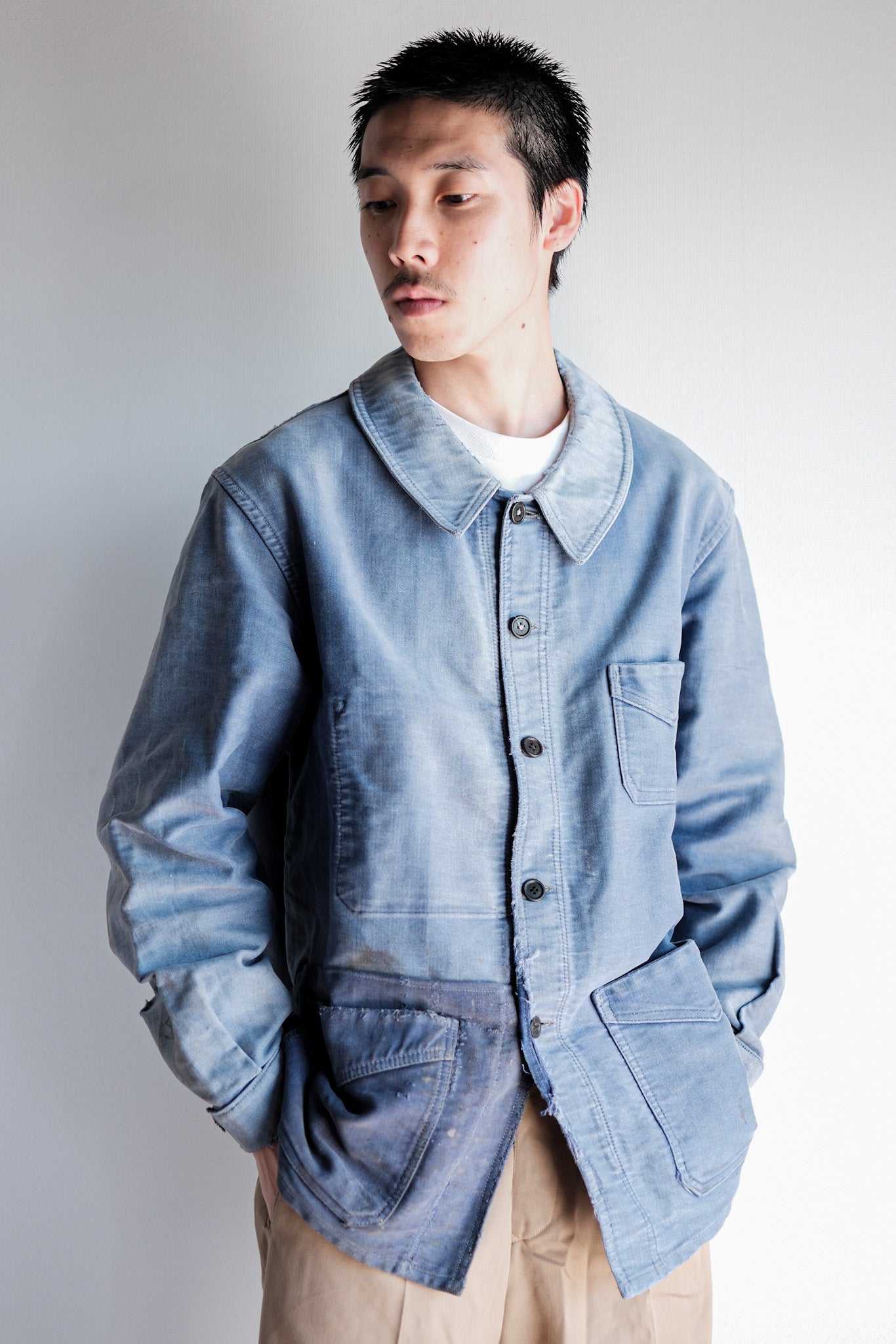 【~40's】French Vintage Blue Moleskin Work Jacket