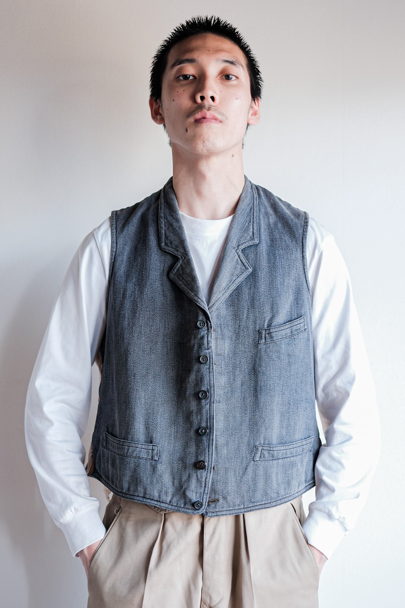 【~30's】French Vintage Salt & Pepper Cotton Work Gilet