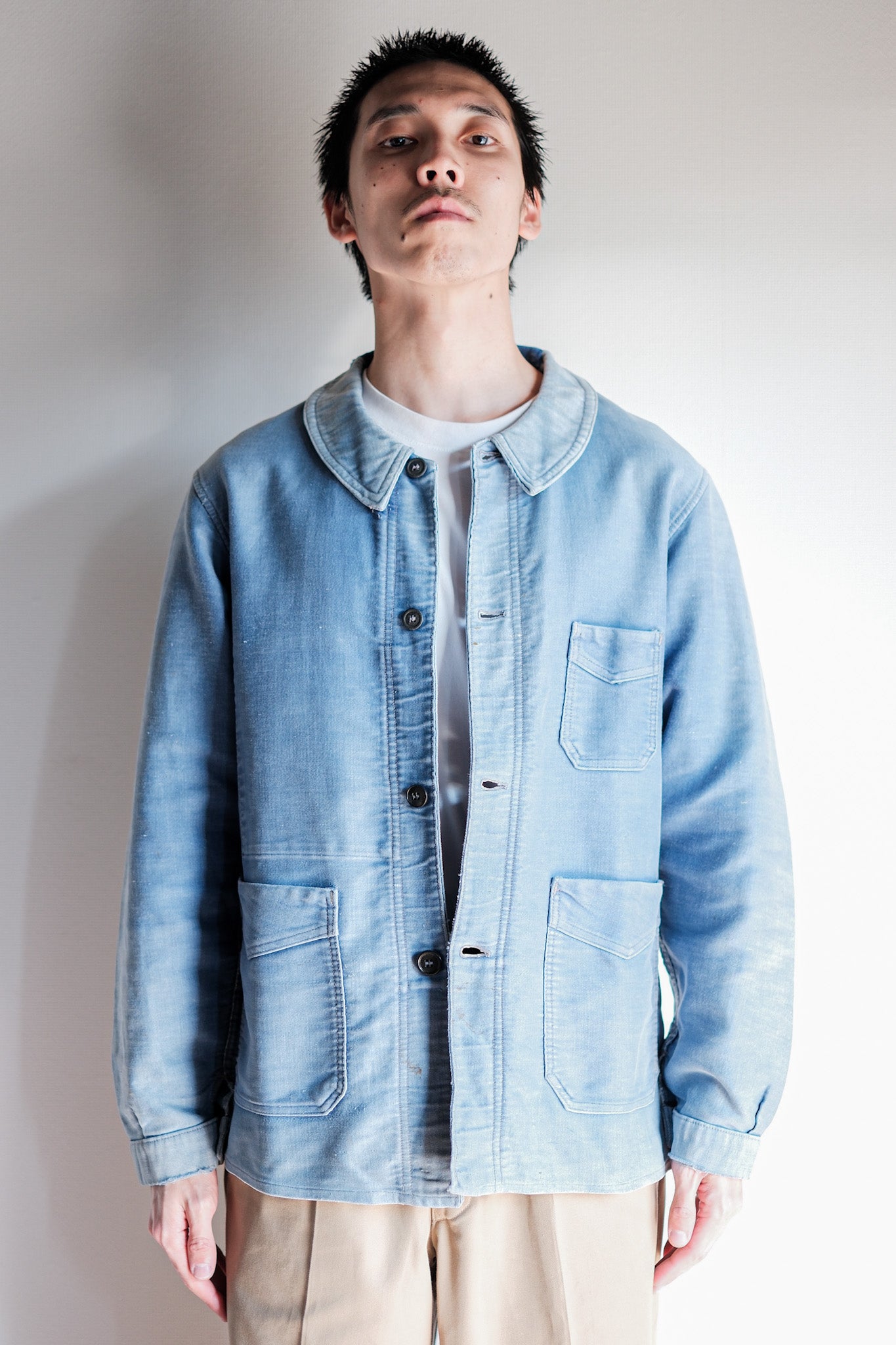 【~40's】French Vintage Blue Moleskin Work Jacket "4 Buttons"