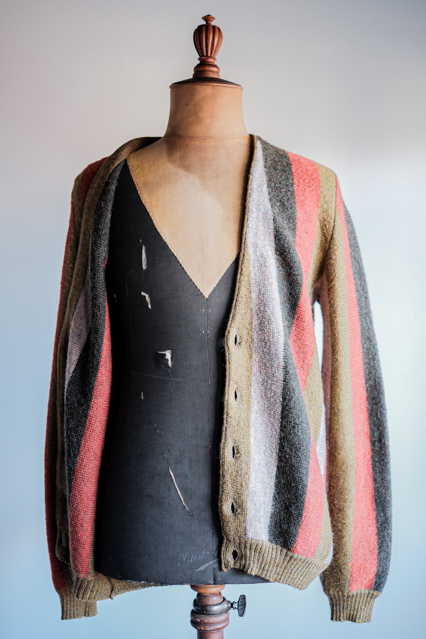 【~80's】Italian Vintage Wool Mix Multi Striped Cardigan