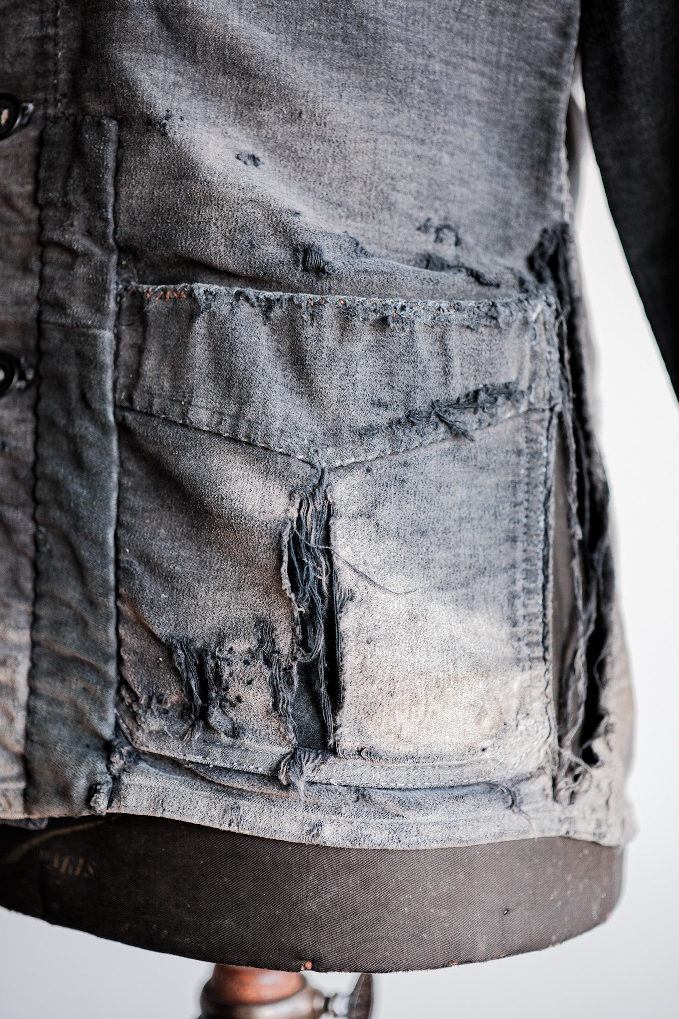 【~40's】French Vintage Black Moleskin Work Jacket "Boro" "Le Mont St. Michel"