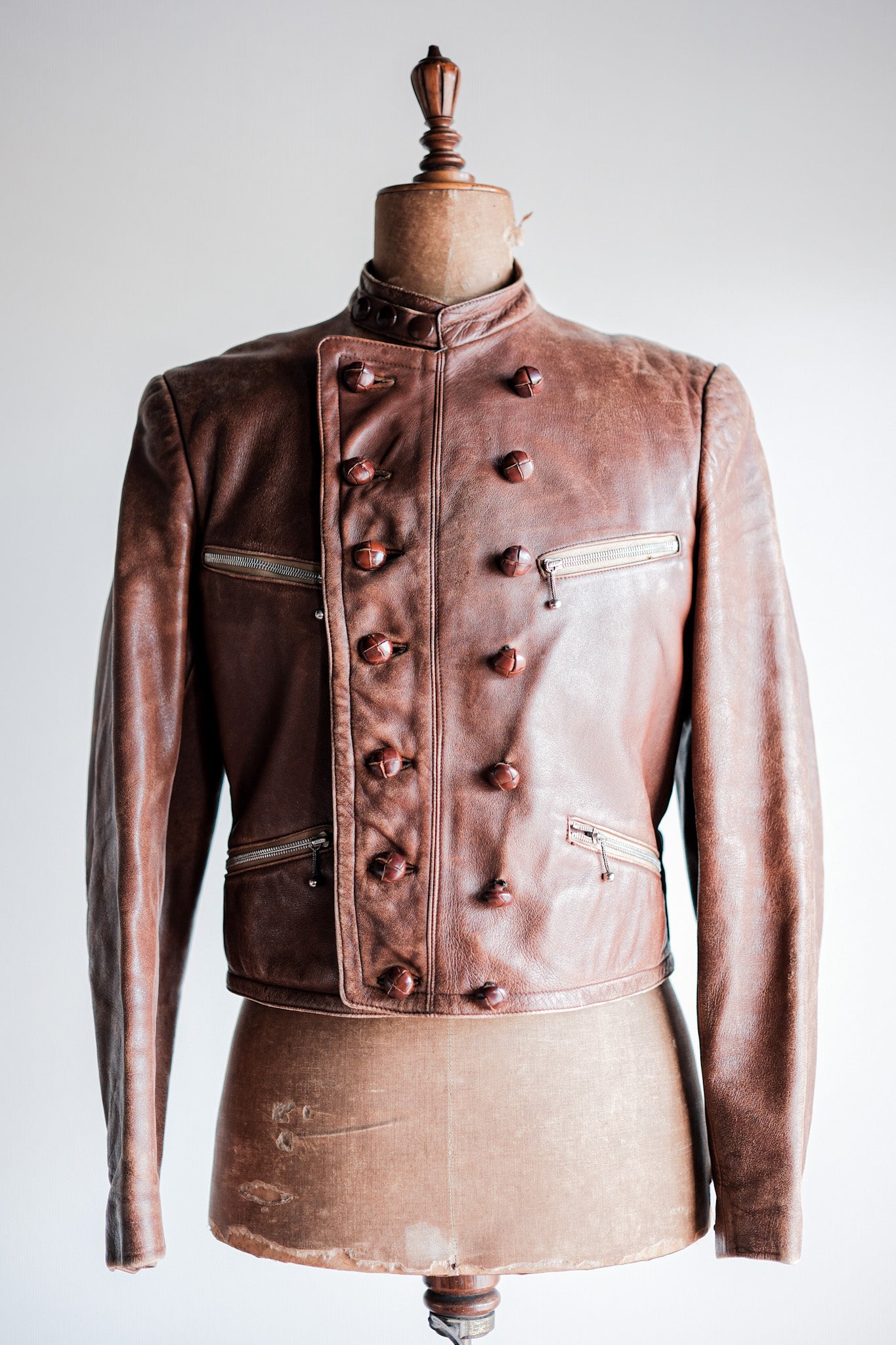 【~30's】German Vintage Double Breasted Motorcycle Leather Jacket