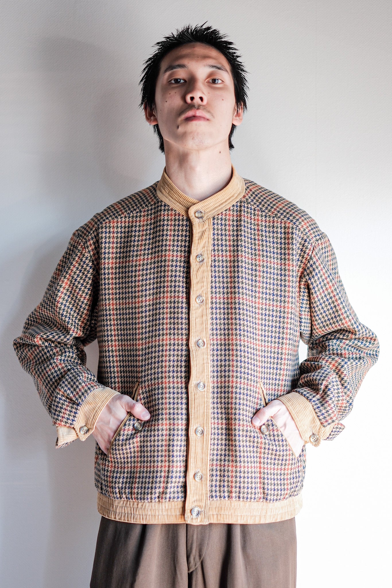 【~70's】British Vintage Houndstooth Wool Mix Jacket Size.38R "JAEGER"