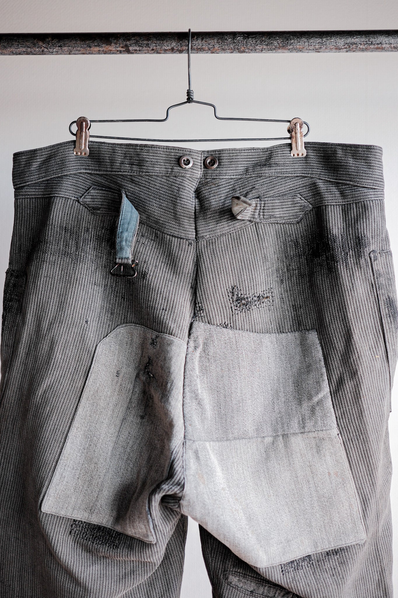 【~40's】French Vintage Gray Cotton Pique Work Pants "Patchwork"