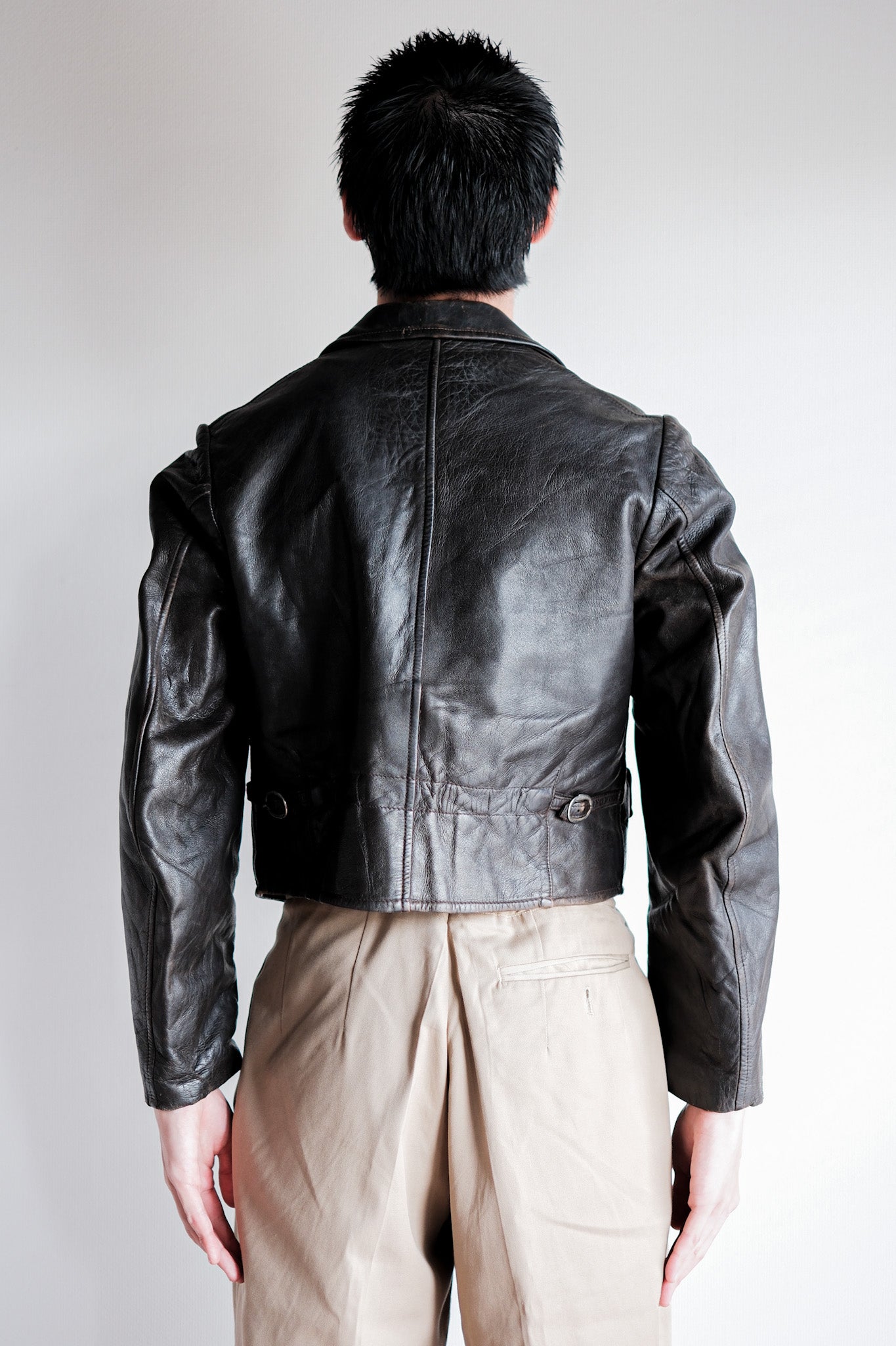 【~40's】German Vintage Double Breasted Motorcycle Leather Jacket