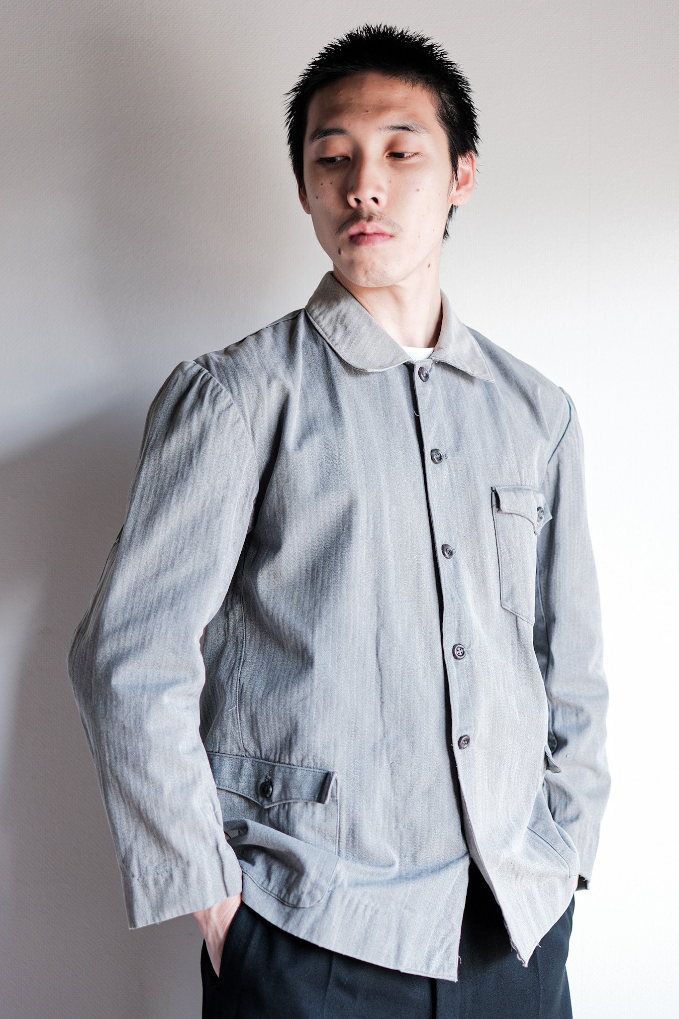 【~50's】Europe Vintage Salt & Pepper HBT Cotton Work Jacket "6 Buttons"
