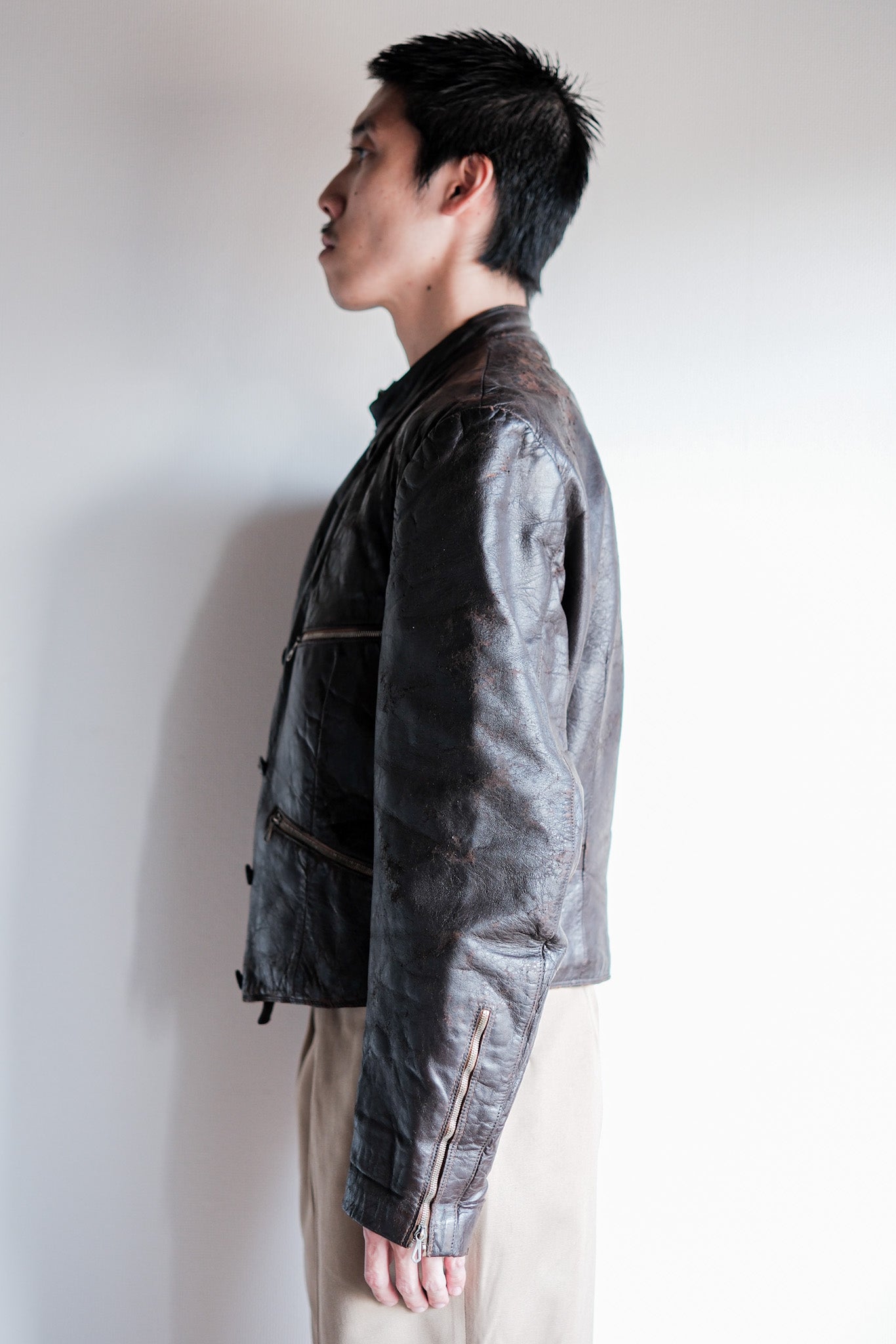 【~40's】German Vintage Double Breasted Motorcycle Leather Jacket