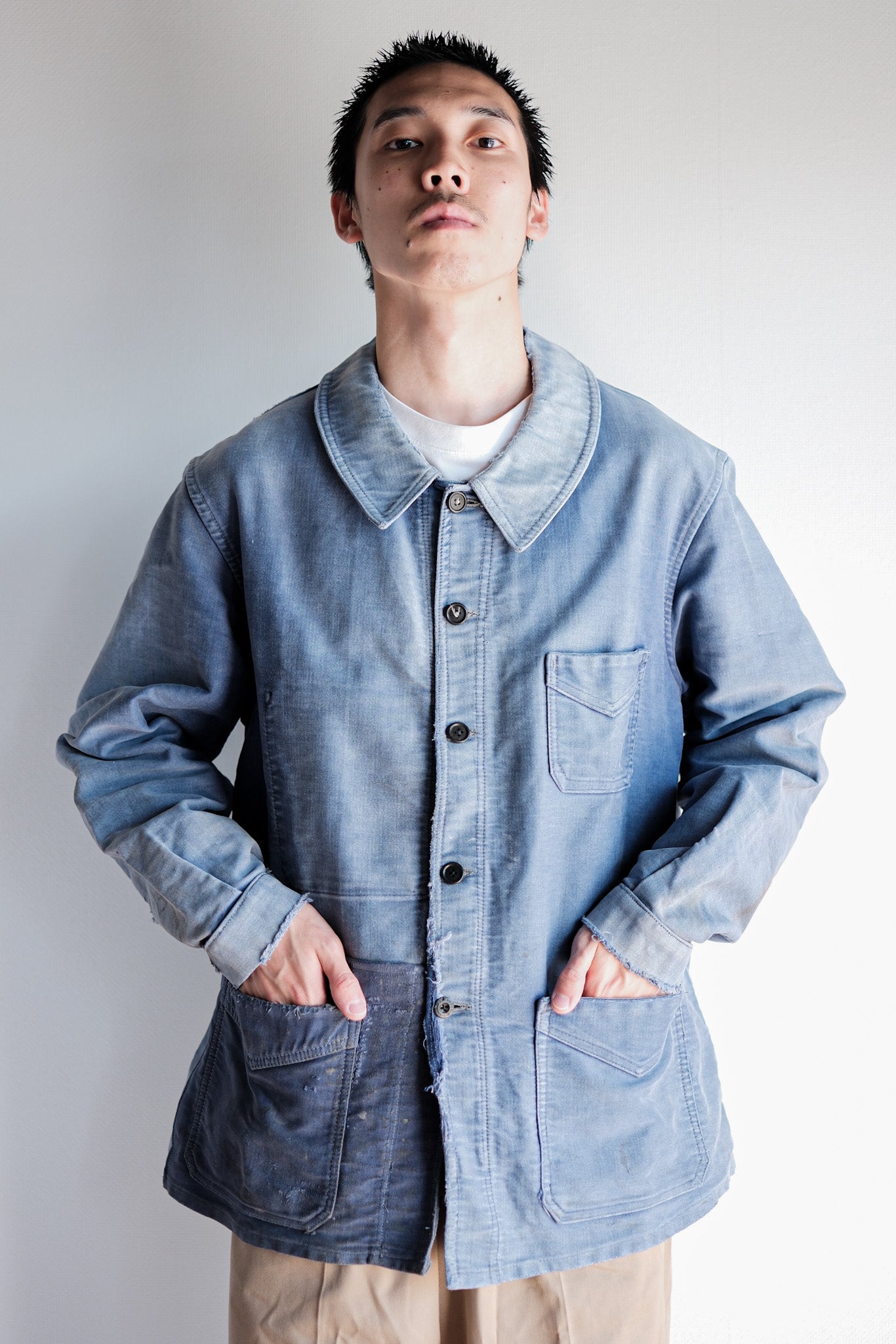 【~40's】French Vintage Blue Moleskin Work Jacket