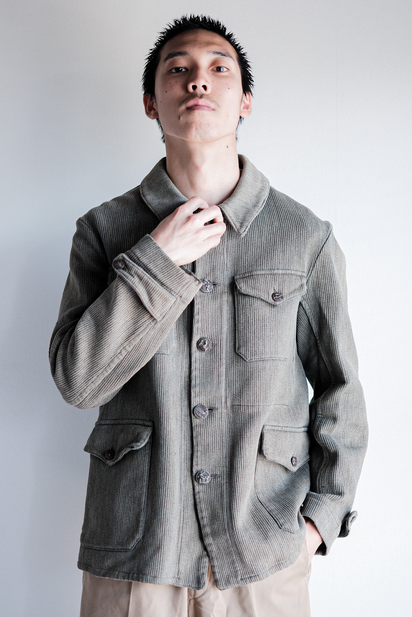 【~50's】French Vintage Gray Cotton Pique Hunting Jacket