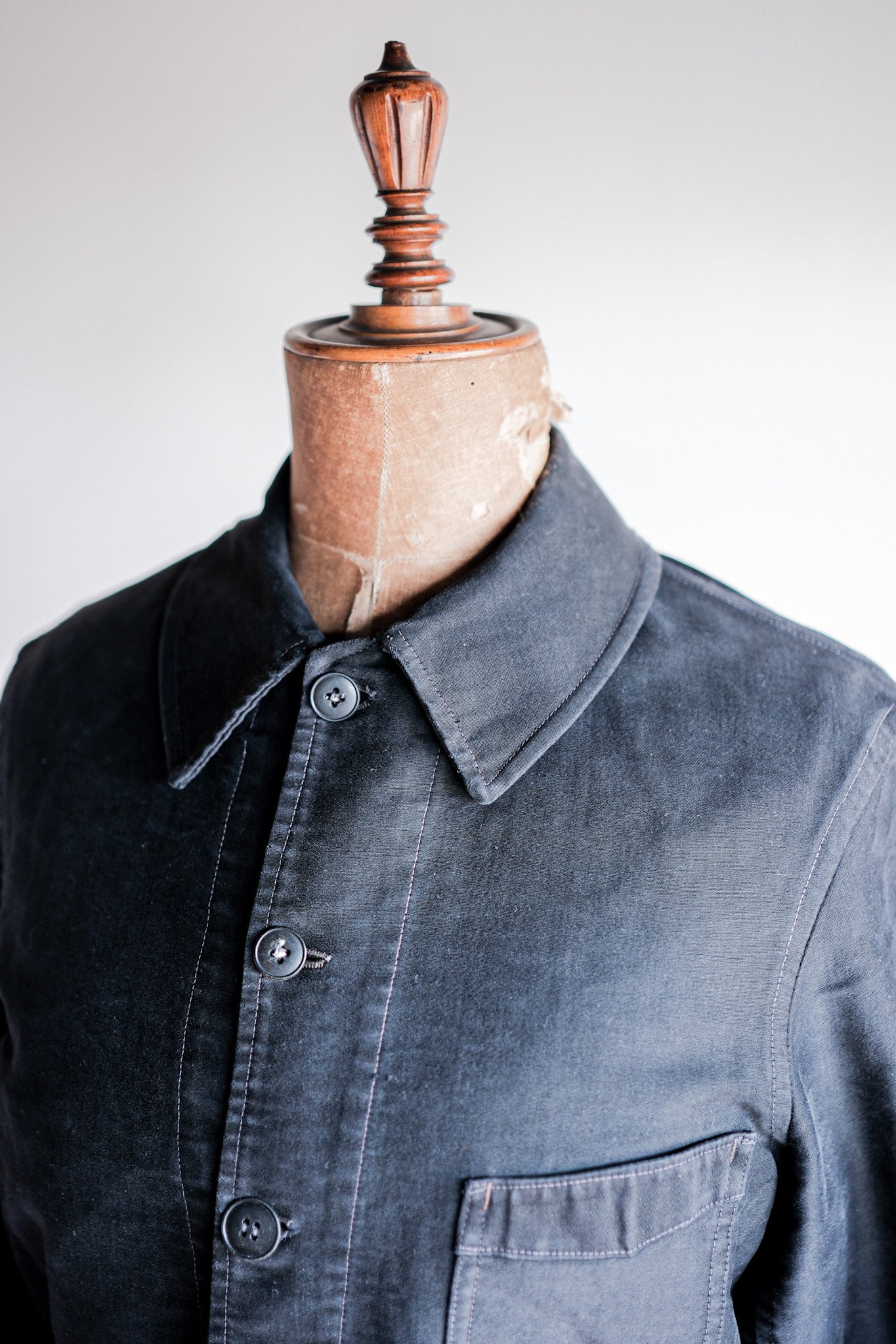 【~40's】French Vintage Black Moleskin Work Jacket "Unusual Pocket"