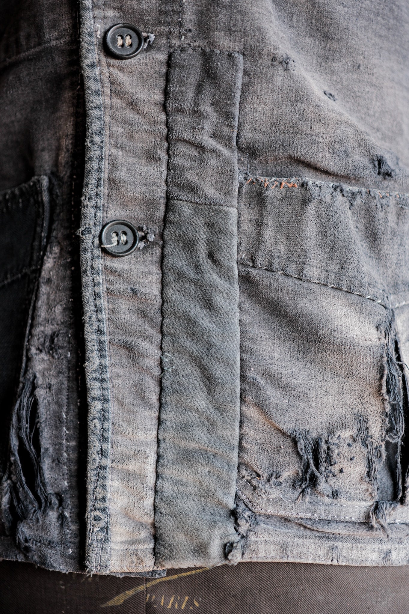 【~40's】French Vintage Black Moleskin Work Jacket "Boro" "Le Mont St. Michel"