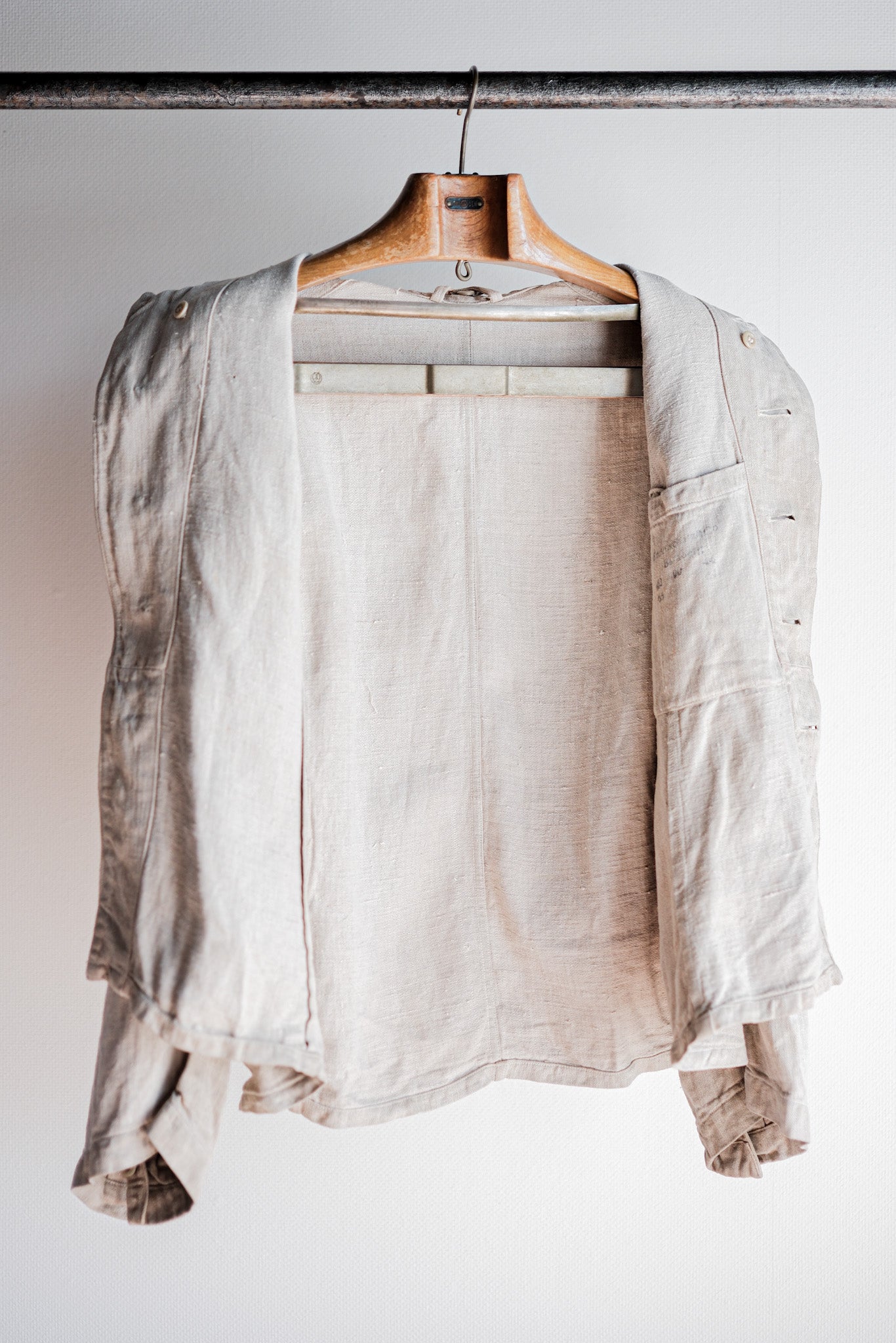 【~40's】German Air Force Drillich HBT Linen Jacket With Chin Strap "Luftwaffe"