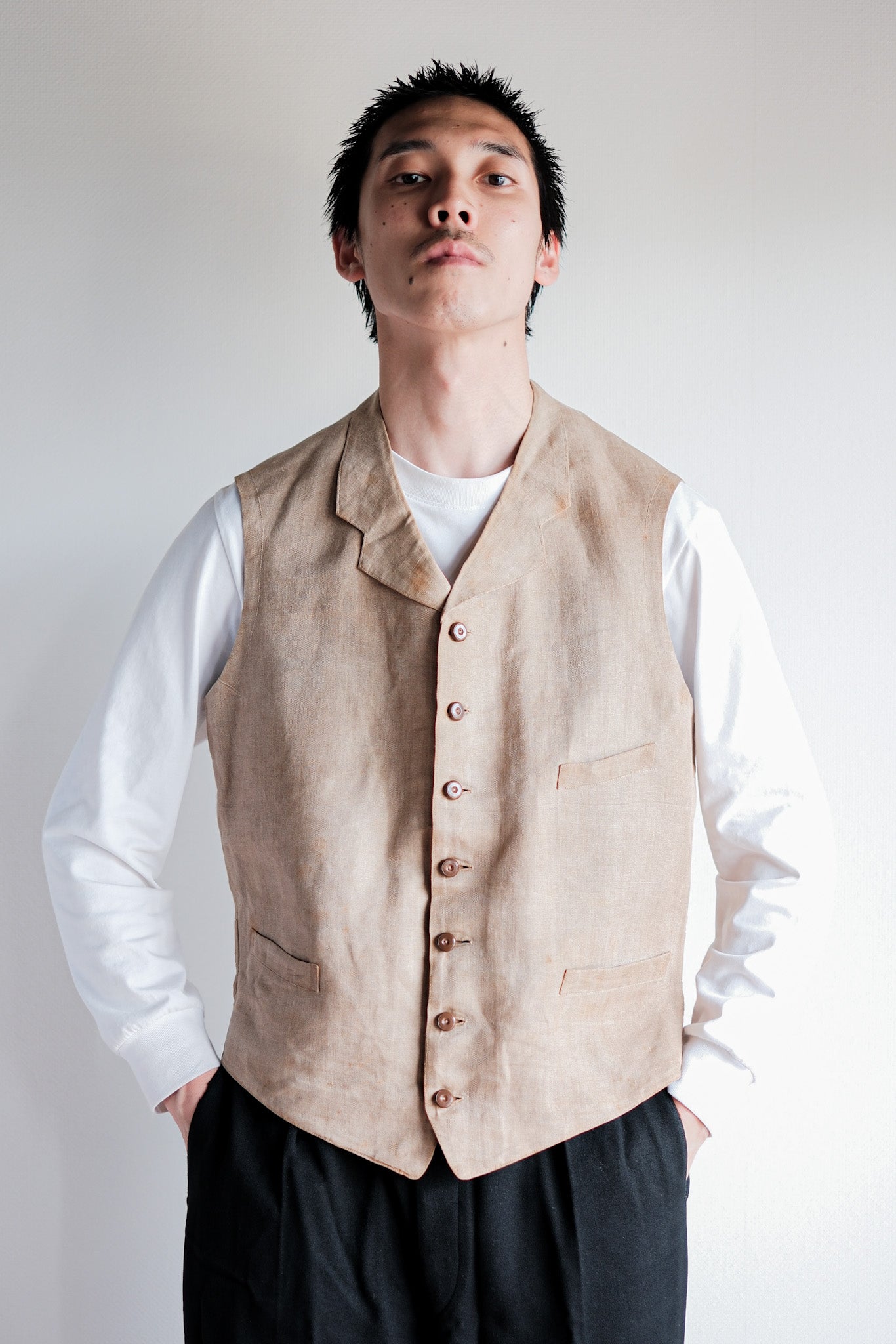 【~40's】French Vintage Linen Work Gilet