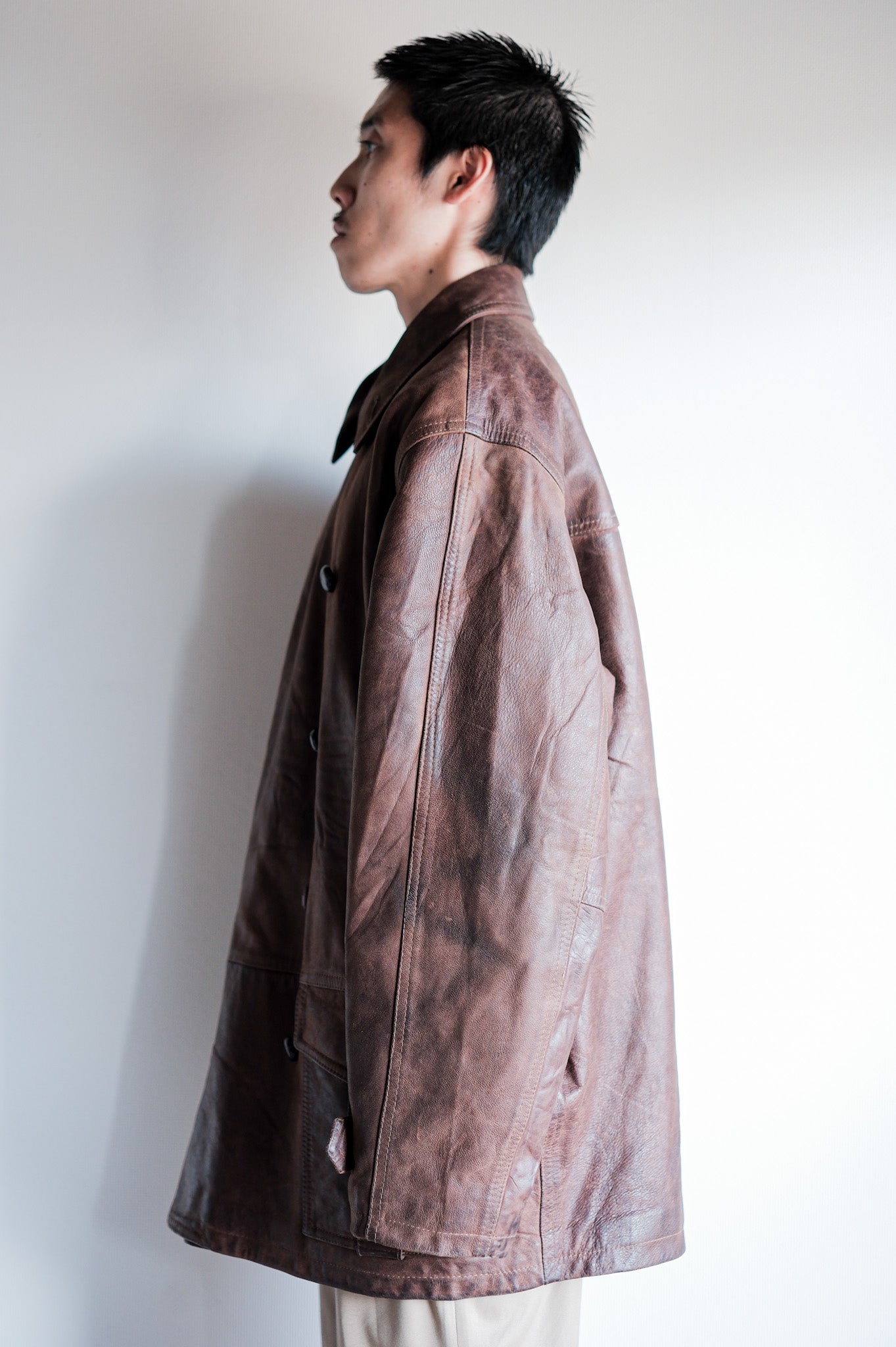 【~80's】Italian Vintage Double Breasted Leather Jacket Size.52