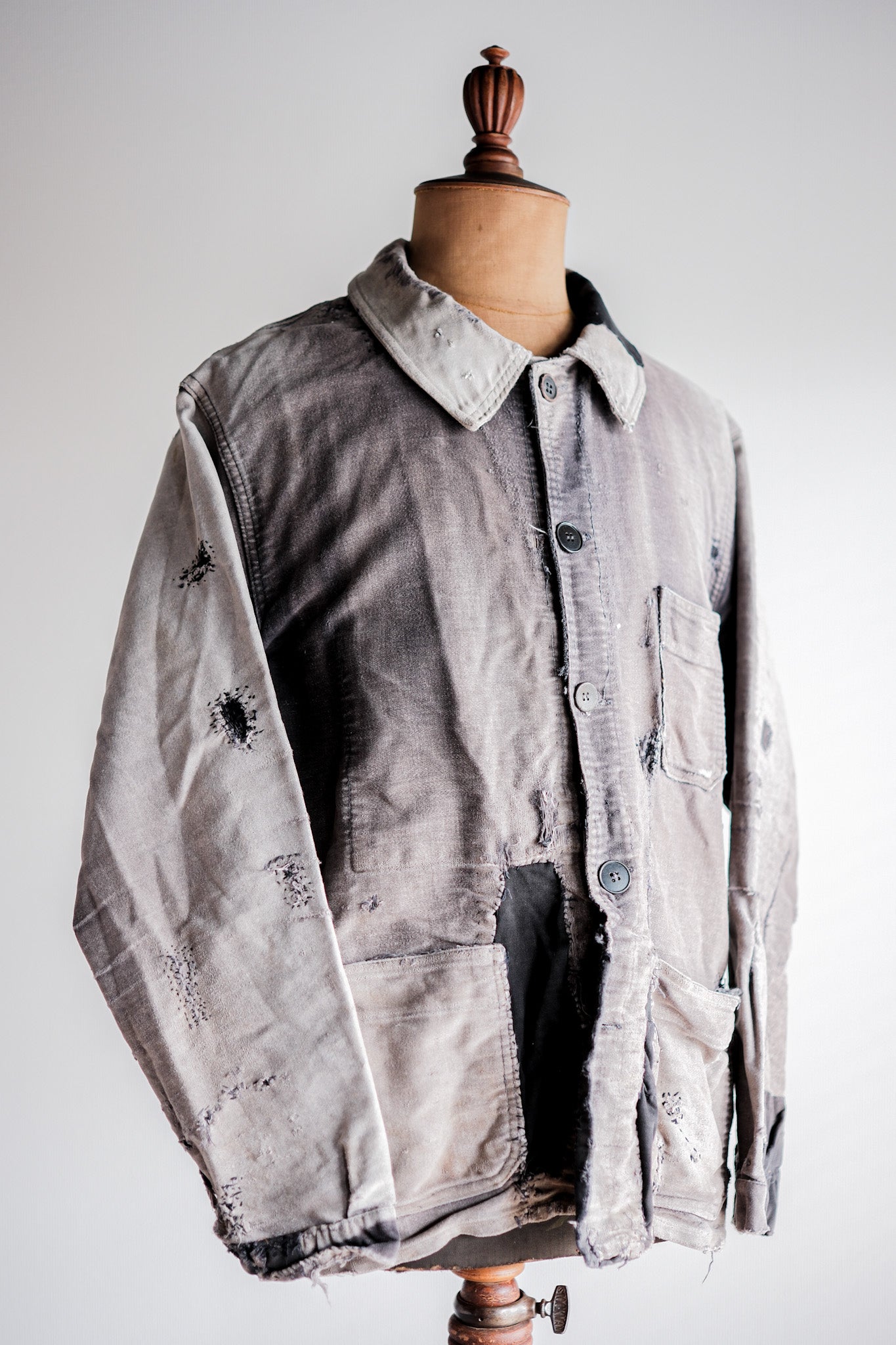 【~50's】French Vintage Black Moleskin Work Jacket "Patchwork"