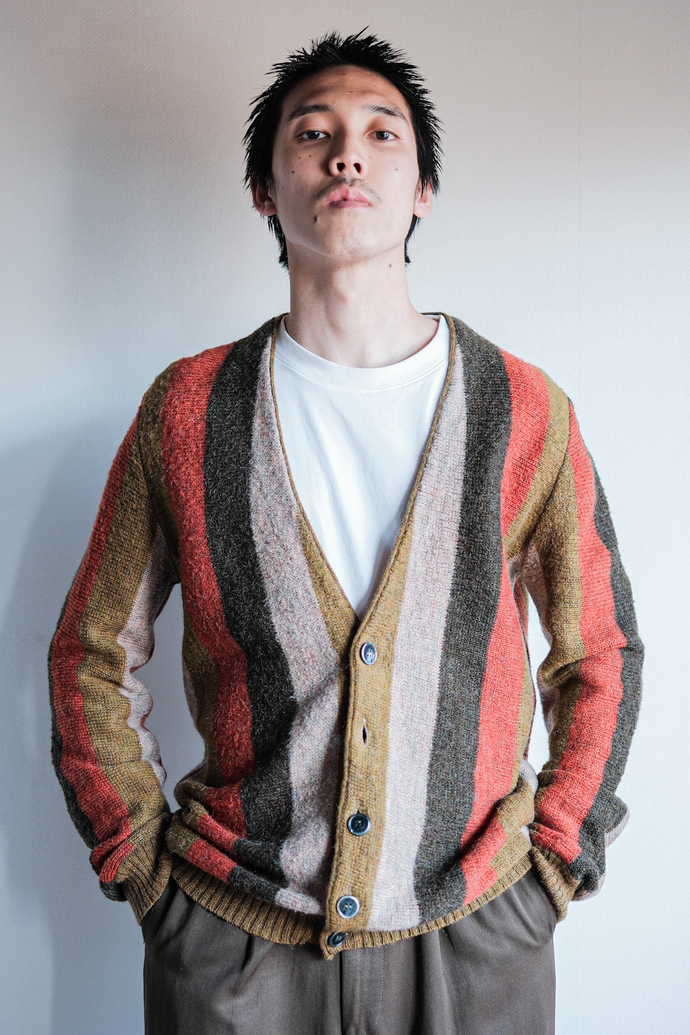 【~80's】Italian Vintage Wool Mix Multi Striped Cardigan
