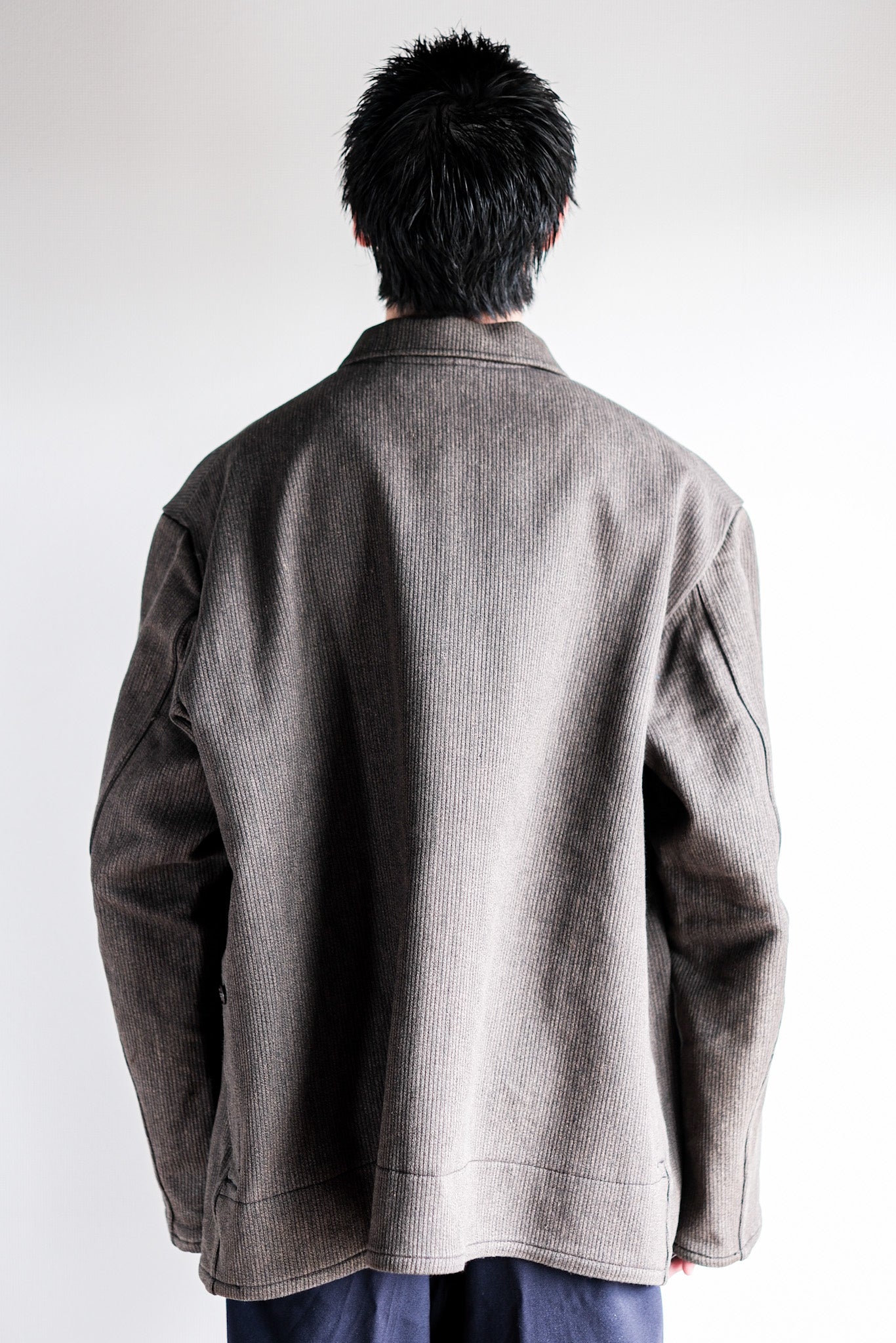 【~60's】French Vintage Brown Salt & Pepper Cotton Pique Hunting Jacket Size.56 "Le Mont St. Michel"