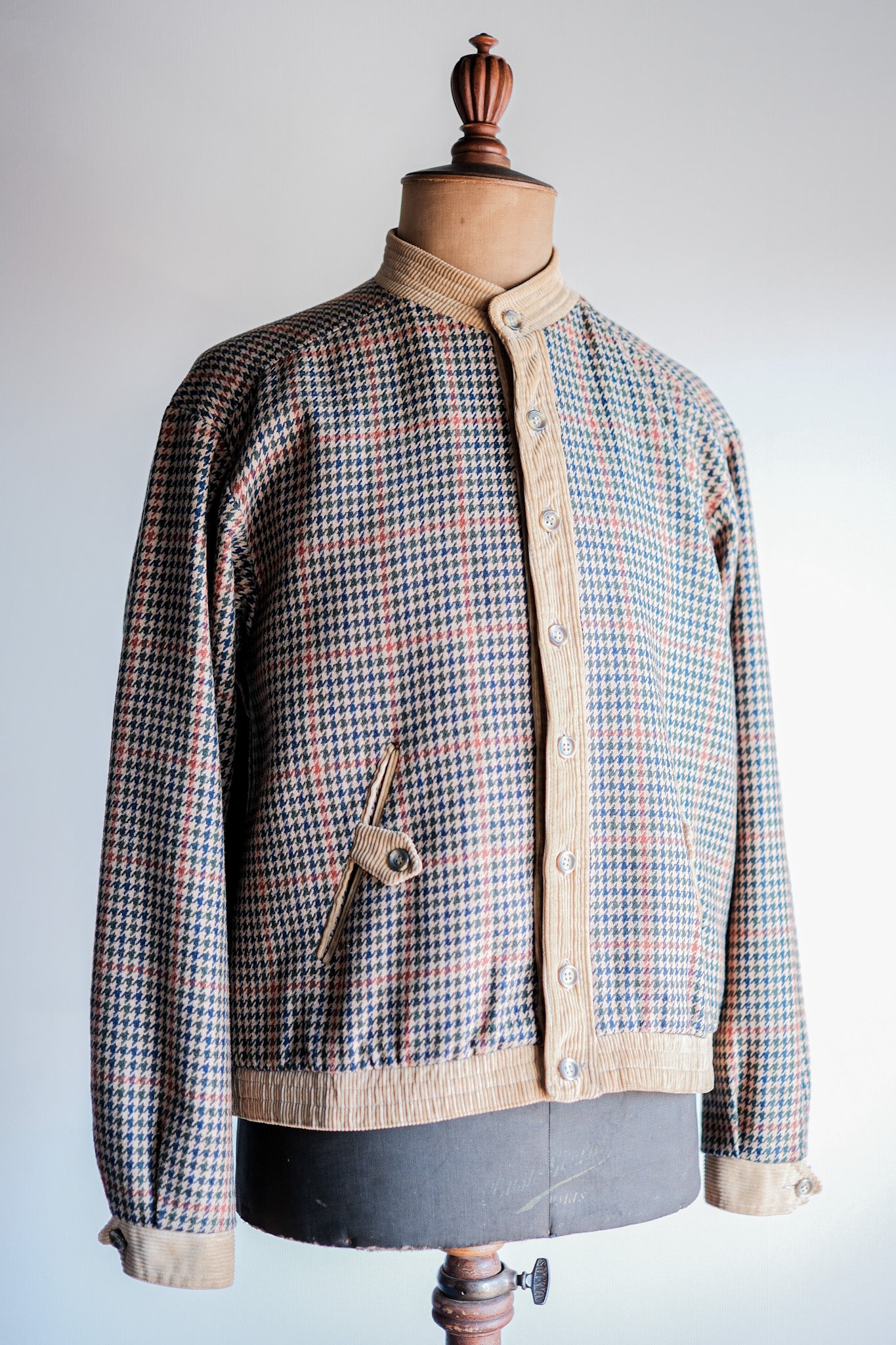 【~70's】British Vintage Houndstooth Wool Mix Jacket Size.38R "JAEGER"