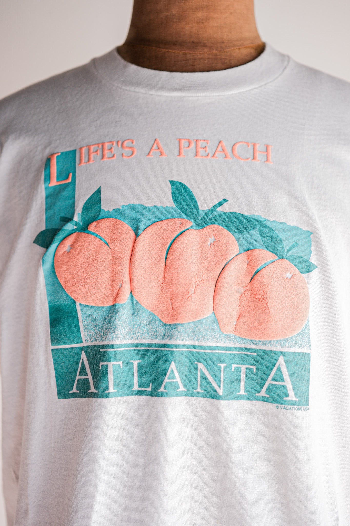 【~90's】Vintage Graphic Print T-shirt Size.XL "LIFE'S A PEACH" "Made in U.S.A."