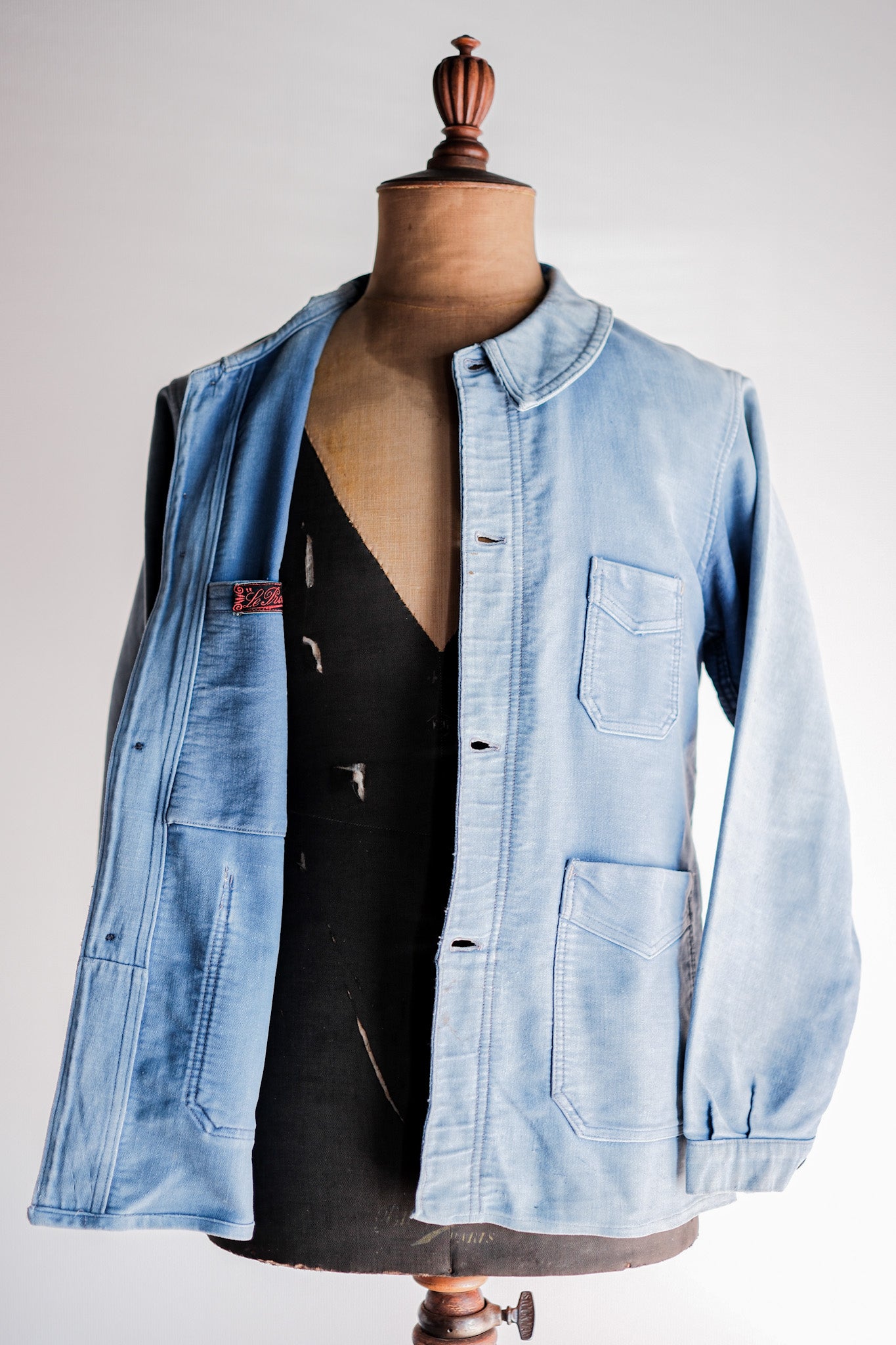 【~40's】French Vintage Blue Moleskin Work Jacket "4 Buttons"